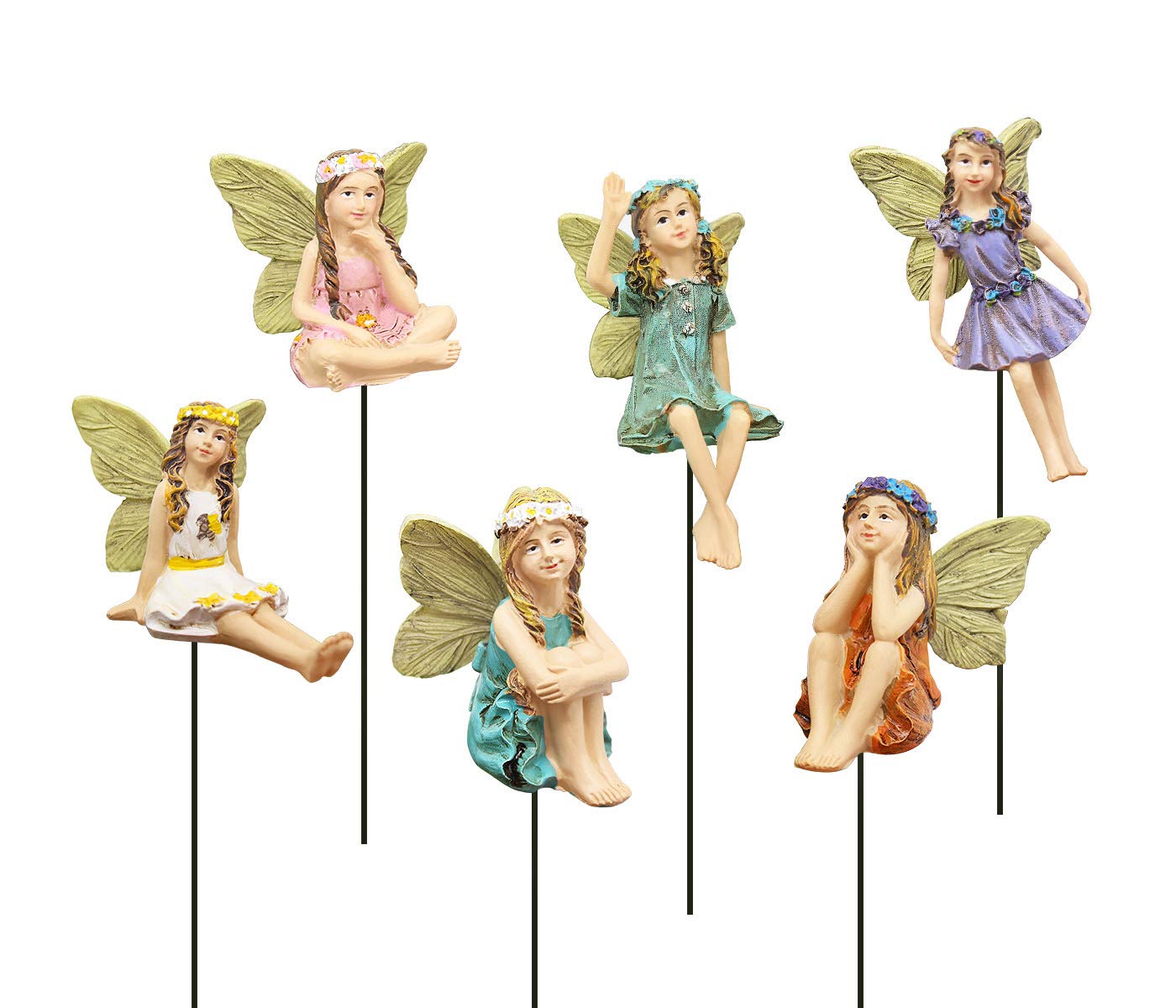 Set of 6 Vintage Style Resin Fairy Statues, Miniature Ornament Supplies for Lawn Yard Patio & Home Fairy Garden Decoration