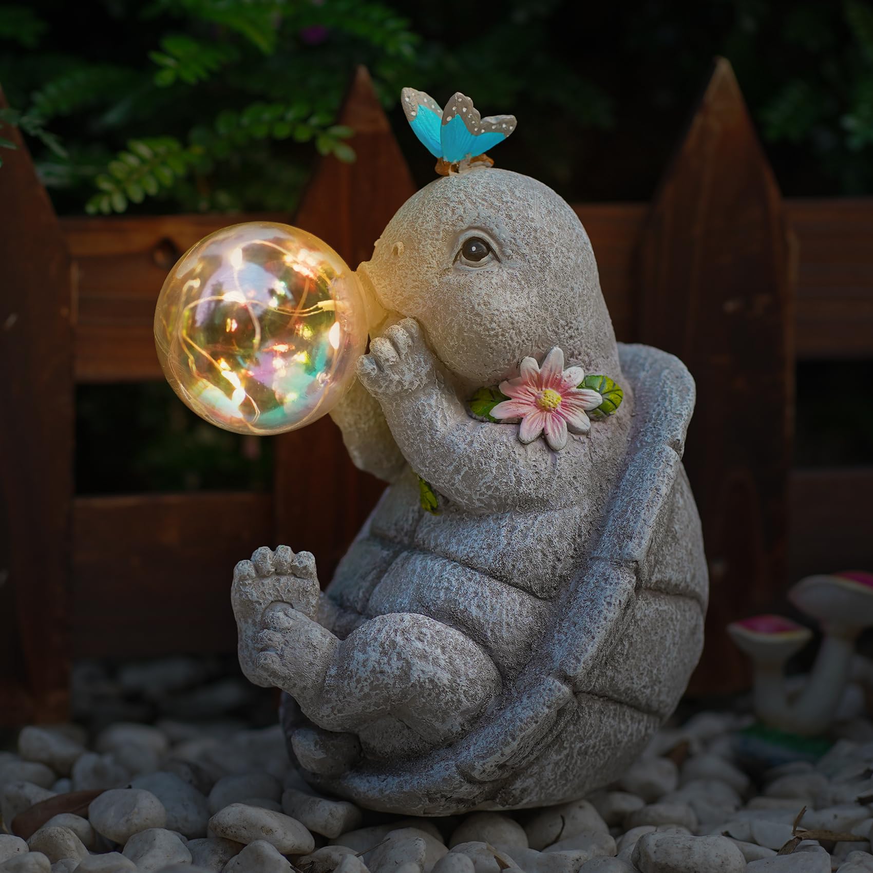 Solar Turtle Garden Statue with Bubble LED Lights, Waterproof Resin Tortoise Ornament for Yard Patio Lawn, Ideal Mother’s Day Birthday Housewarming Gifts