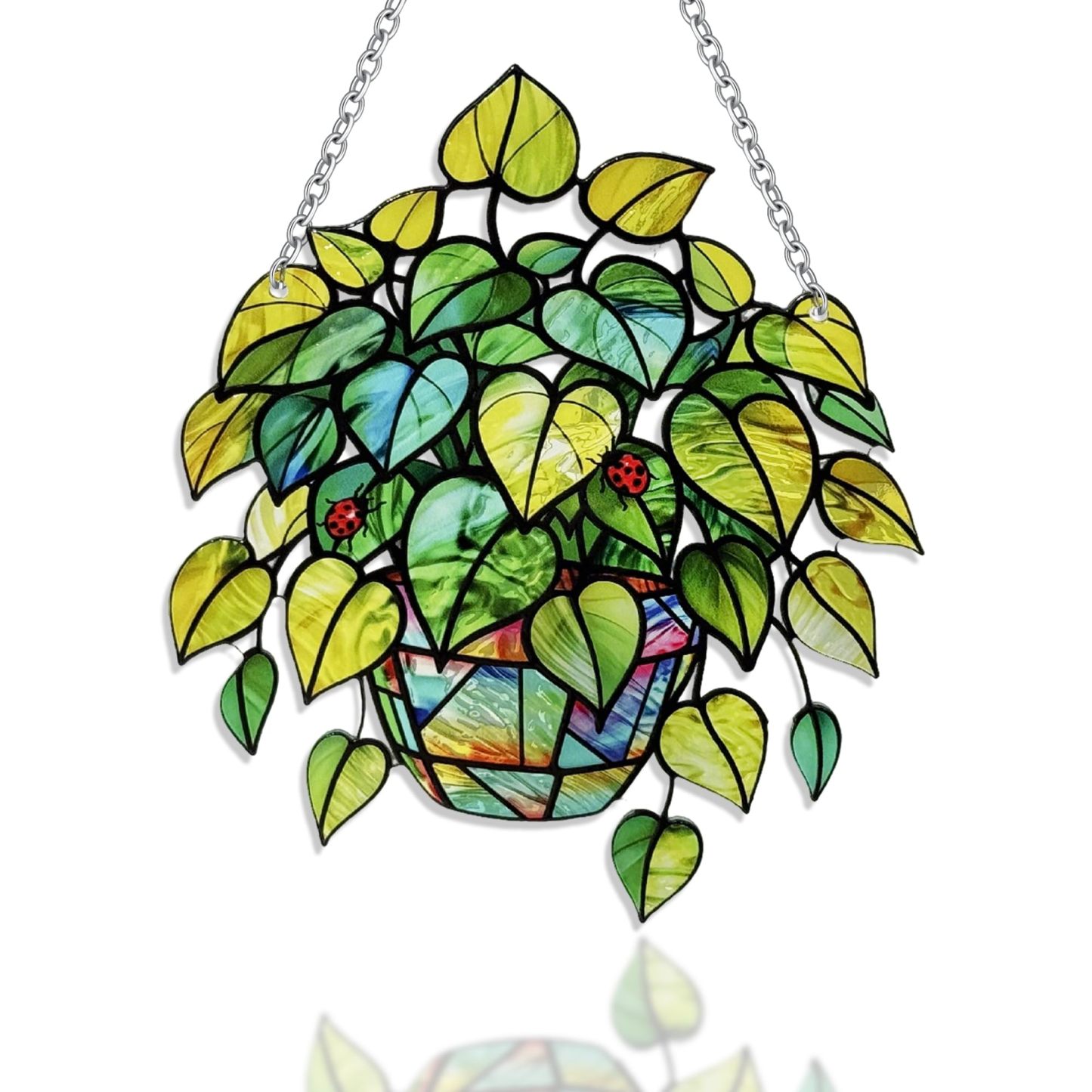 Leaf Plant Stained Glass Suncatcher, Window Hanging Ornament, Unique Gift for Nature Lovers