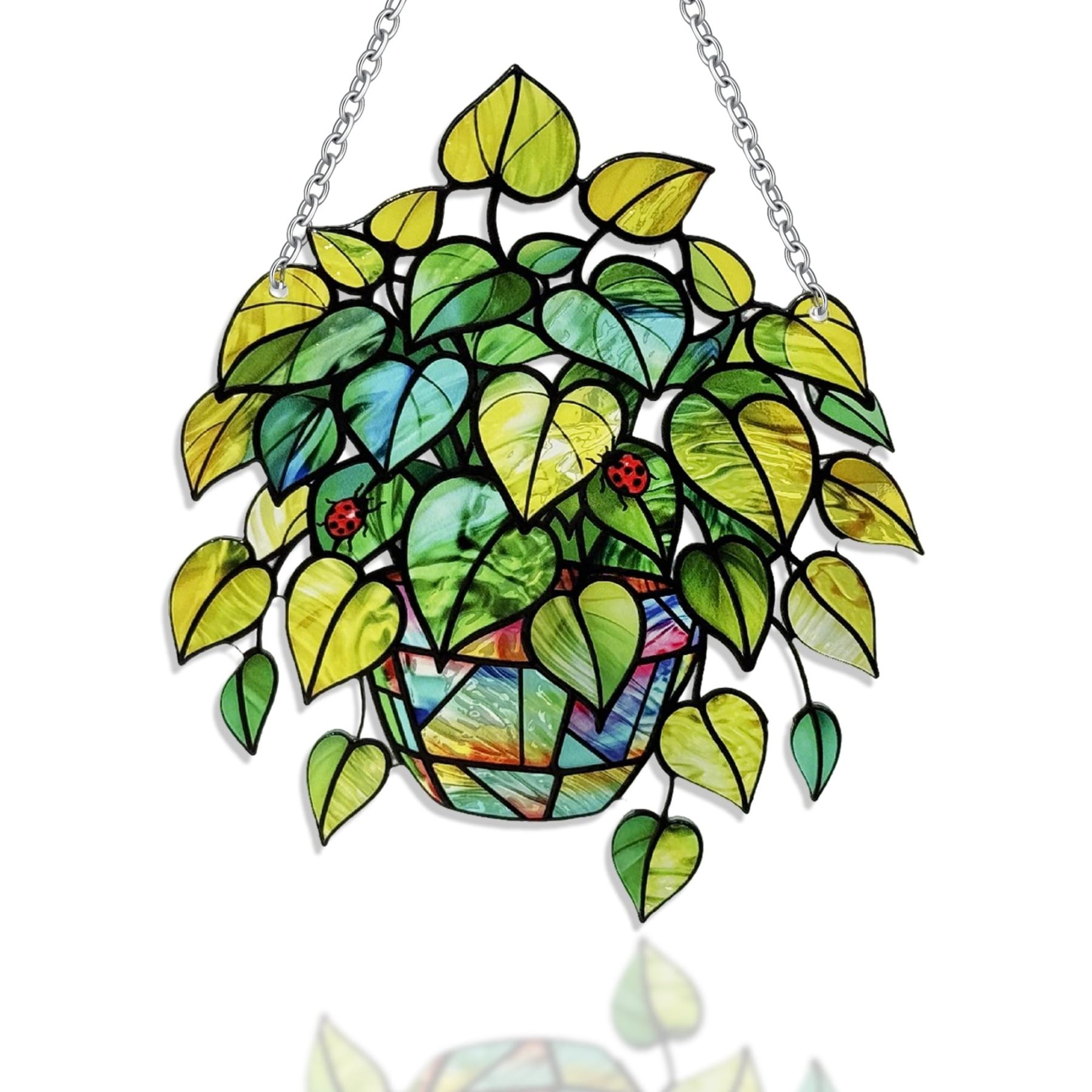 Leaf Plant Stained Glass Suncatcher, Window Hanging Ornament, Unique Gift for Nature Lovers