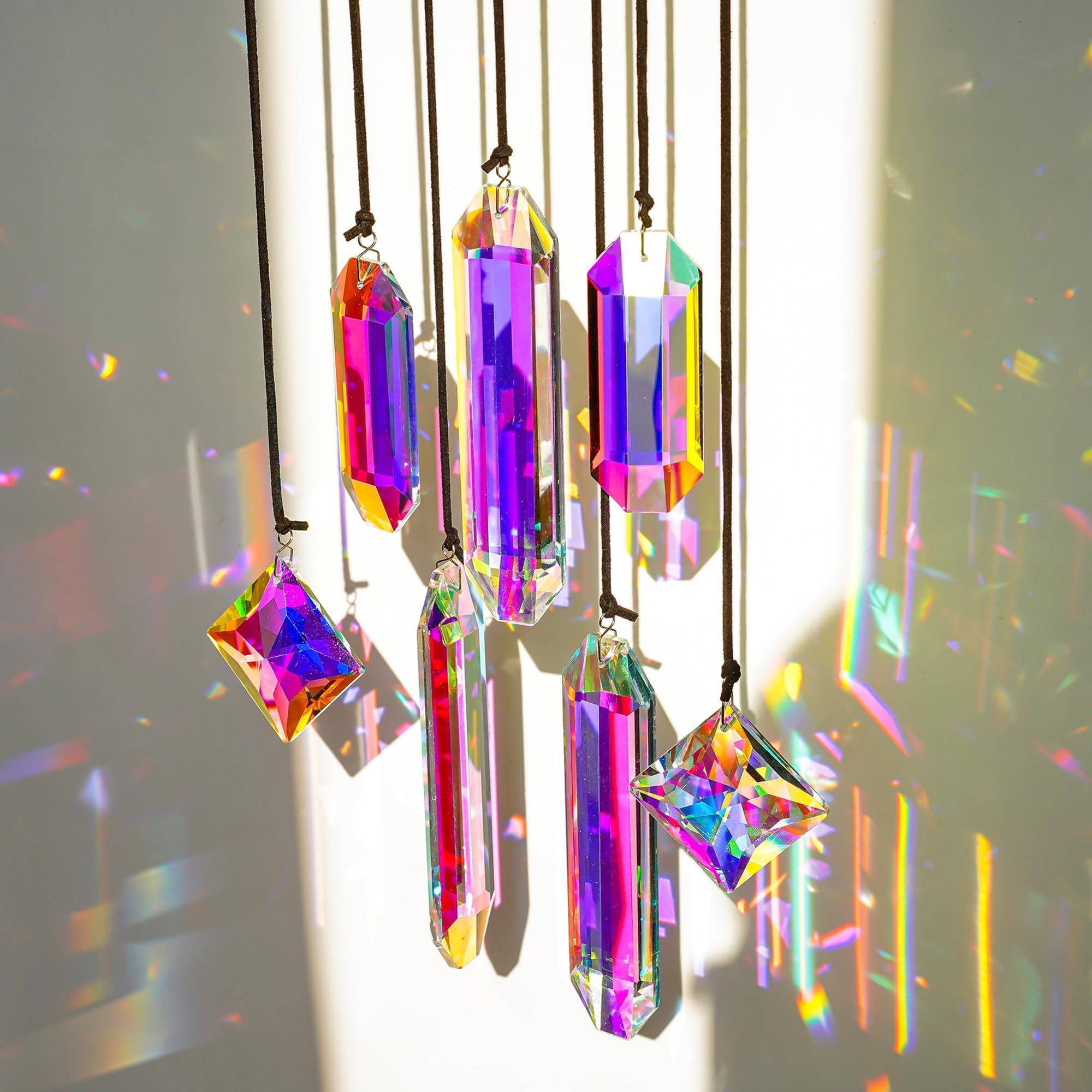 Set of 7 AB Color Crystal Prism Suncatchers, Rainbow Maker Window Hanging Ornaments for Home & Garden Decor