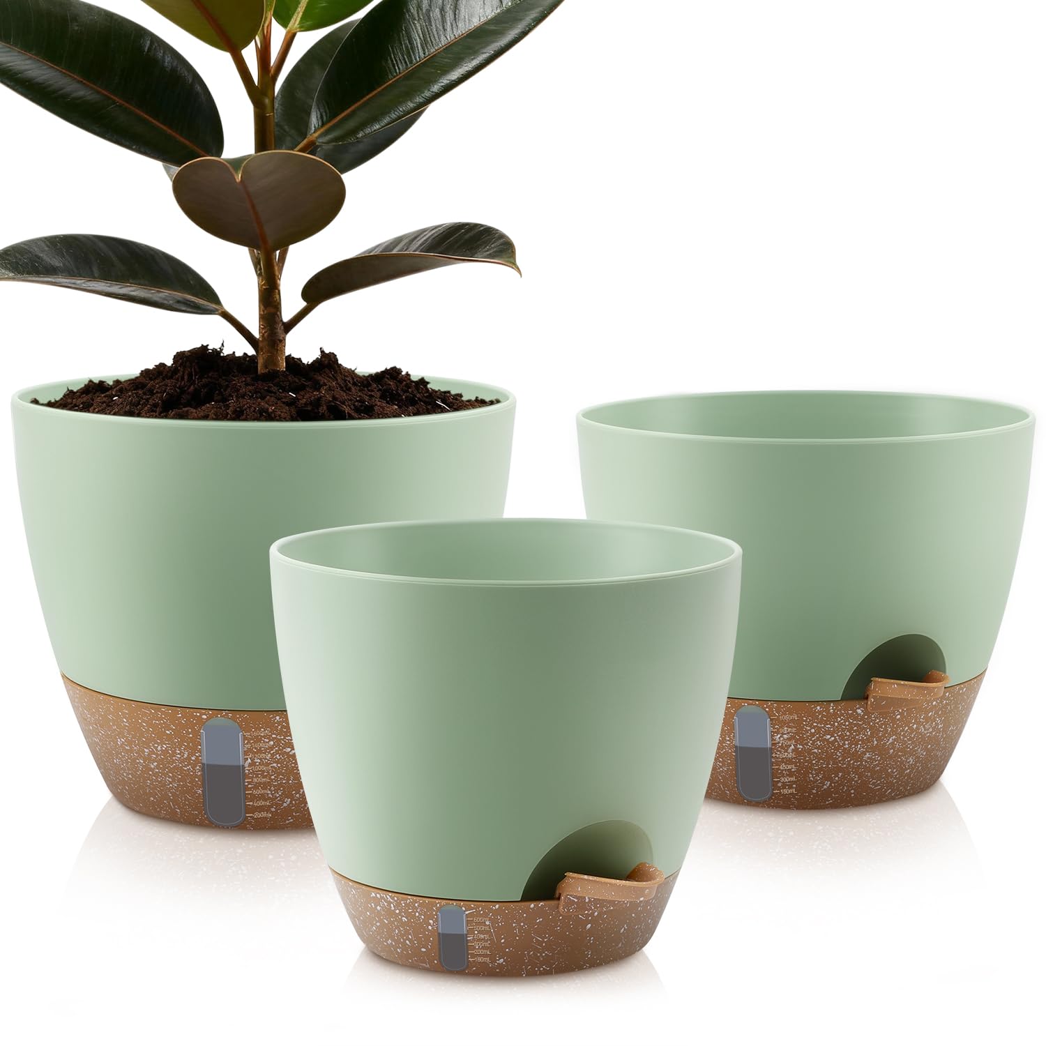 Self-Watering Plant Pots with Water Level Indicator & Drainage Holes – 12/10/9 Inch Large Plastic Planters for Indoor & Outdoor Plants