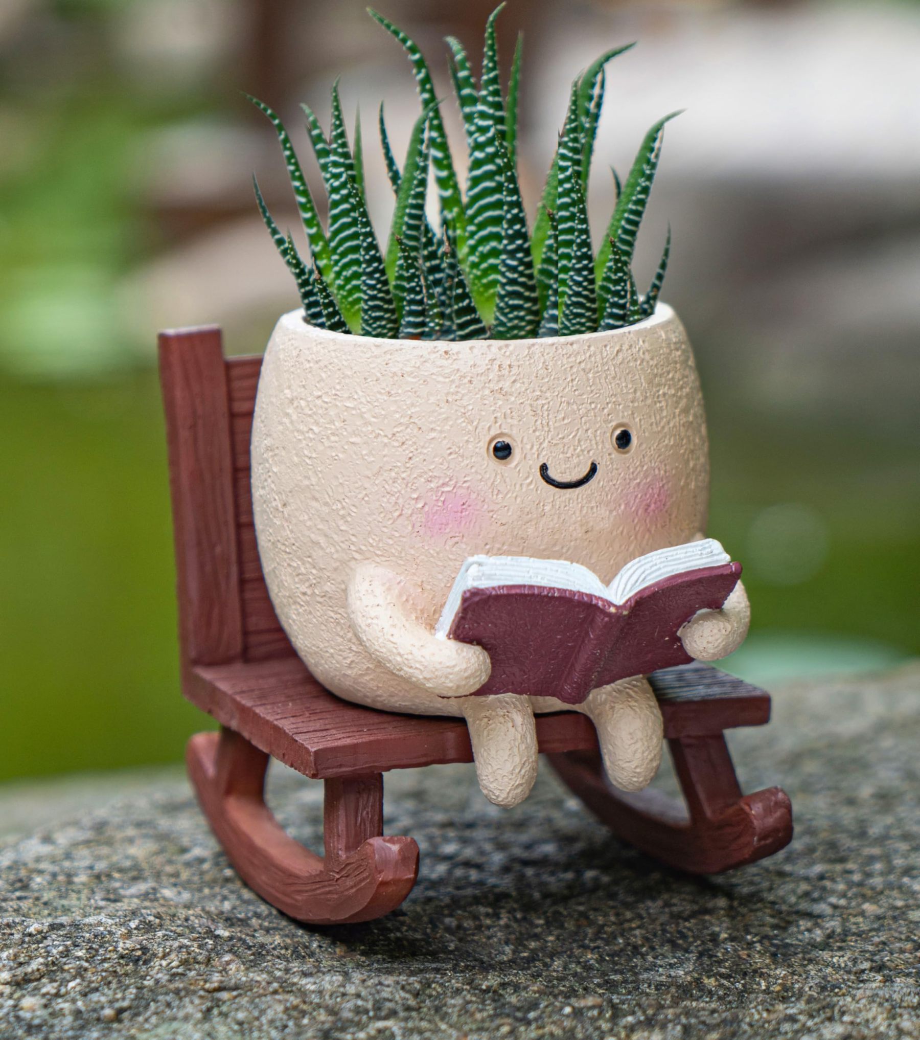 Cute Rocking Chair Smiley Face Planter – Unique Funny Flower Pot with Drainage for Succulents, Ideal Plant Gift for Mother’s Day, Birthday & Christmas