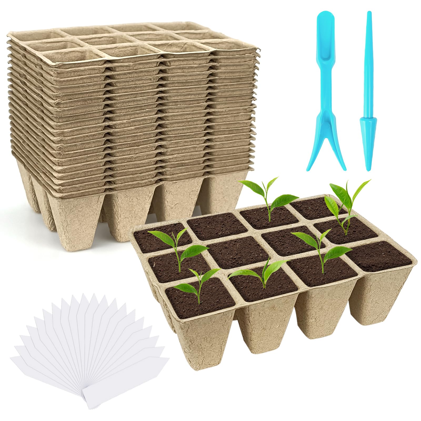 20 Pack Biodegradable Peat Pots – 240 Cells Seed Starter Trays with 20 Plant Labels for Indoor & Outdoor Garden
