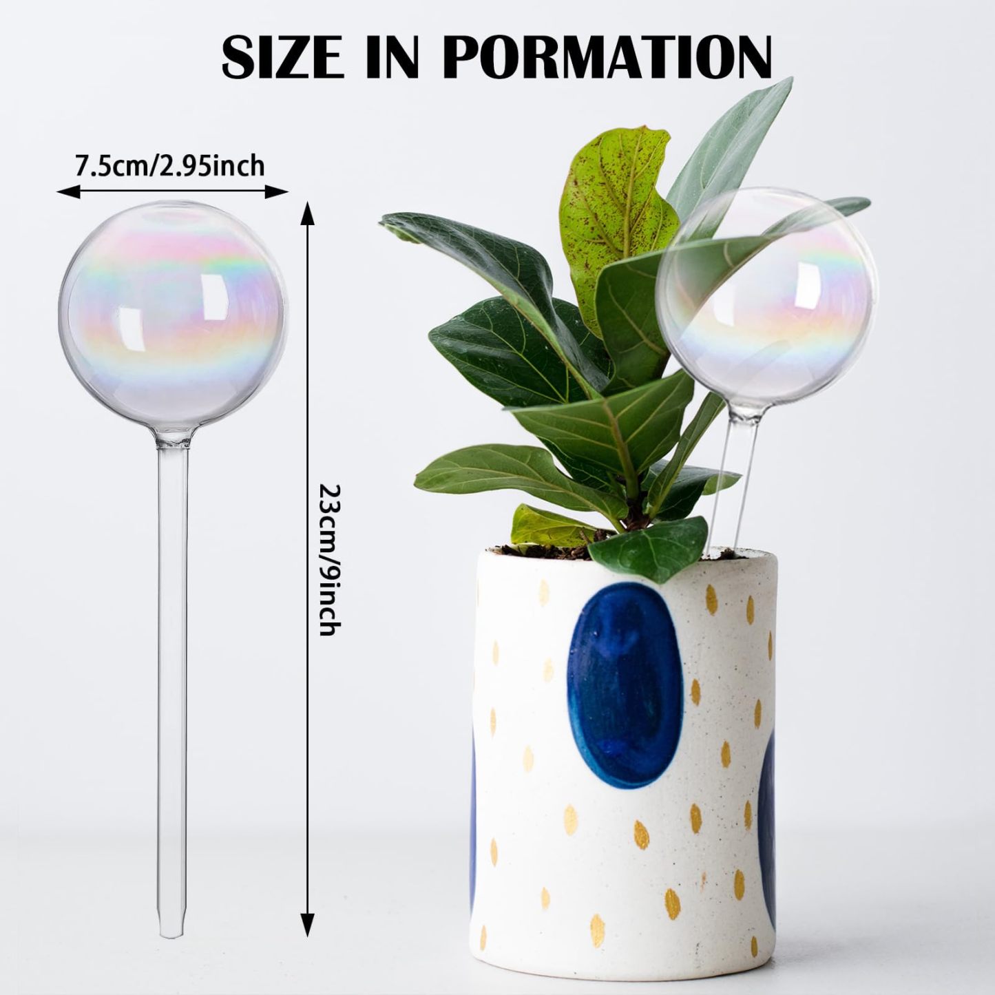 4 Pcs 9 Inch Iridescent Glass Self Watering Globes, Plant Watering Bulbs & Planter Inserts for Indoor & Outdoor Plants