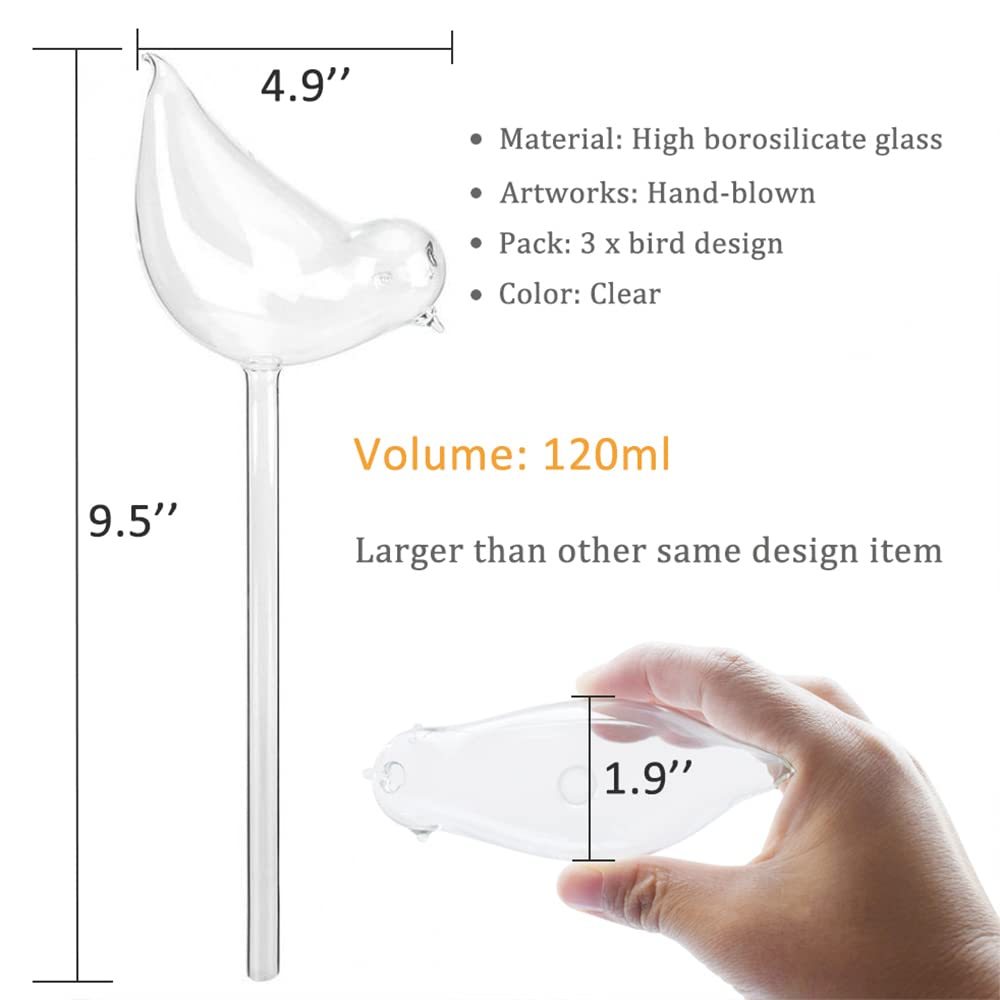 Bird Shaped Glass Self Watering Globes, Automatic Plant Waterer Planter Inserts, Watering Bulbs for Indoor Plants