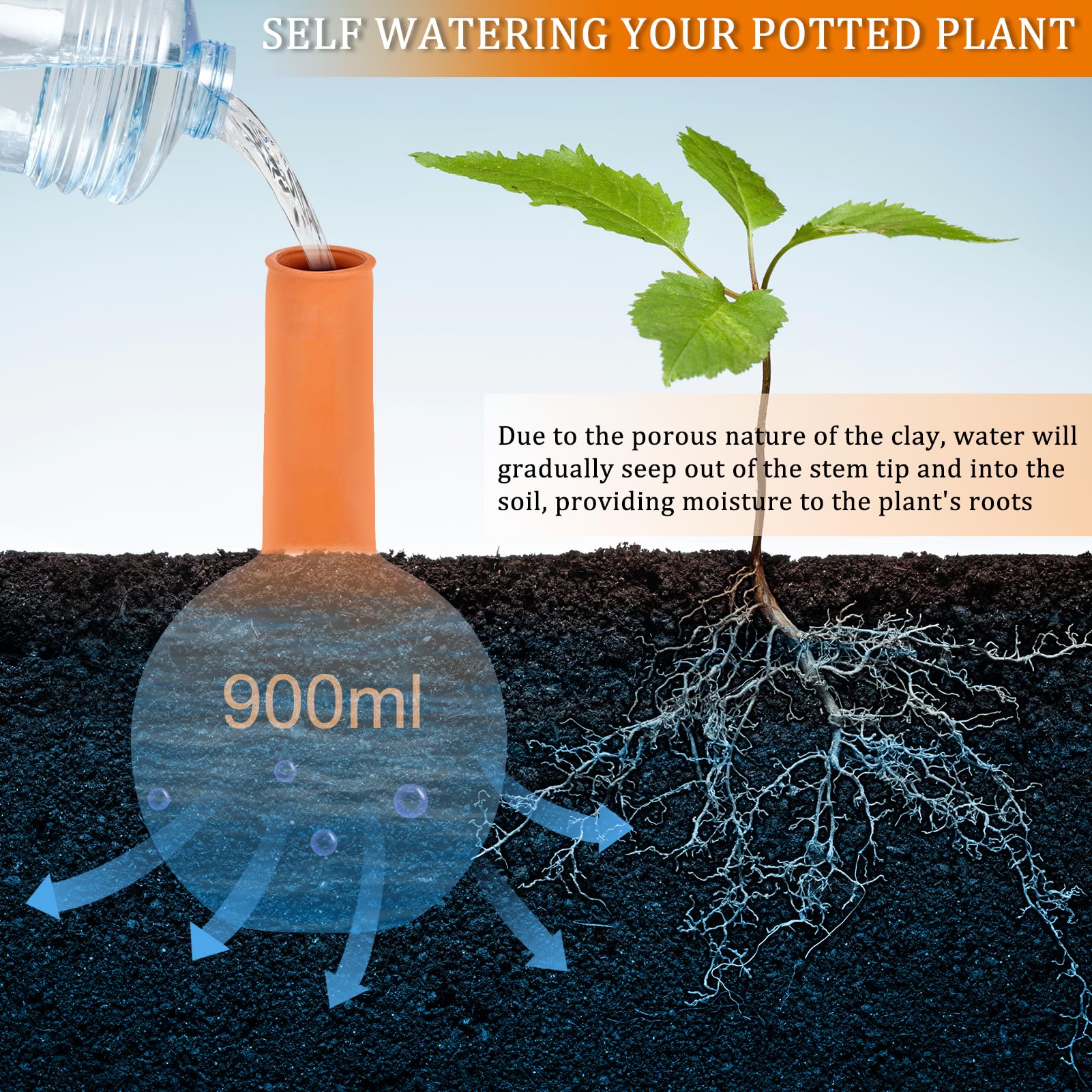 30 Oz Large Terracotta Ollas Watering Pots, Self-Watering Device with Lid, 2-Week Auto Irrigation System for Indoor & Outdoor Plants