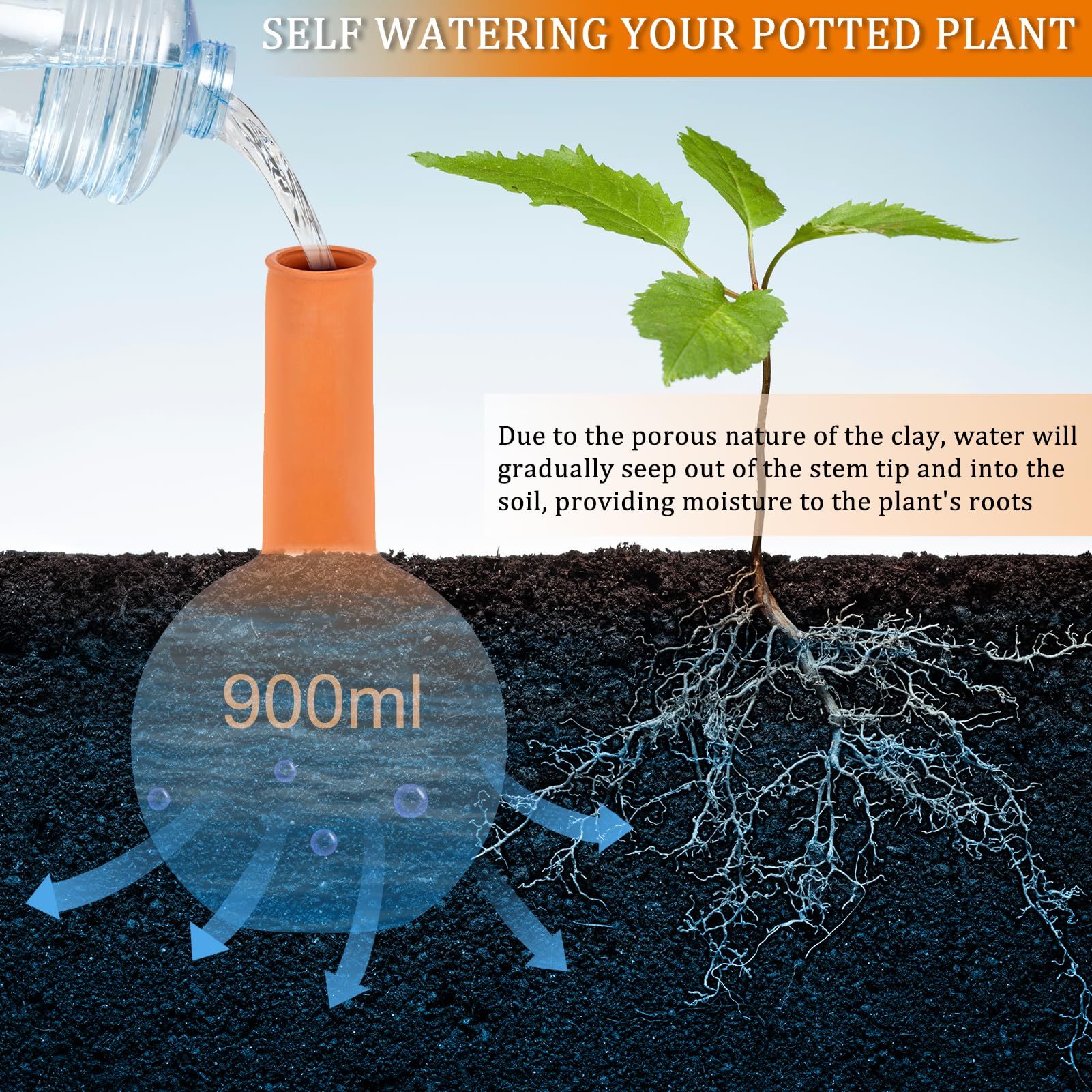 30 Oz Large Terracotta Ollas Watering Pots, Self-Watering Device with Lid, 2-Week Auto Irrigation System for Indoor & Outdoor Plants