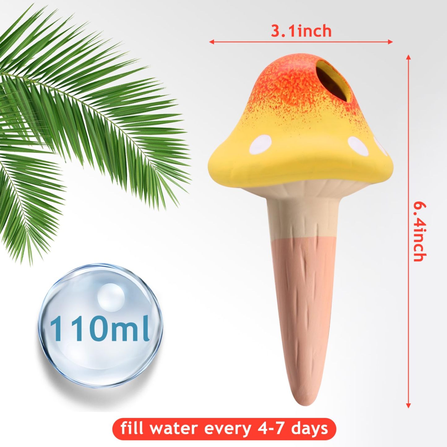 4 Pack Mushroom Shaped Terracotta Watering Spikes, Slow Release Self-Watering Devices, Automatic Plant Waterer for Indoor Outdoor Vacation Plant Care
