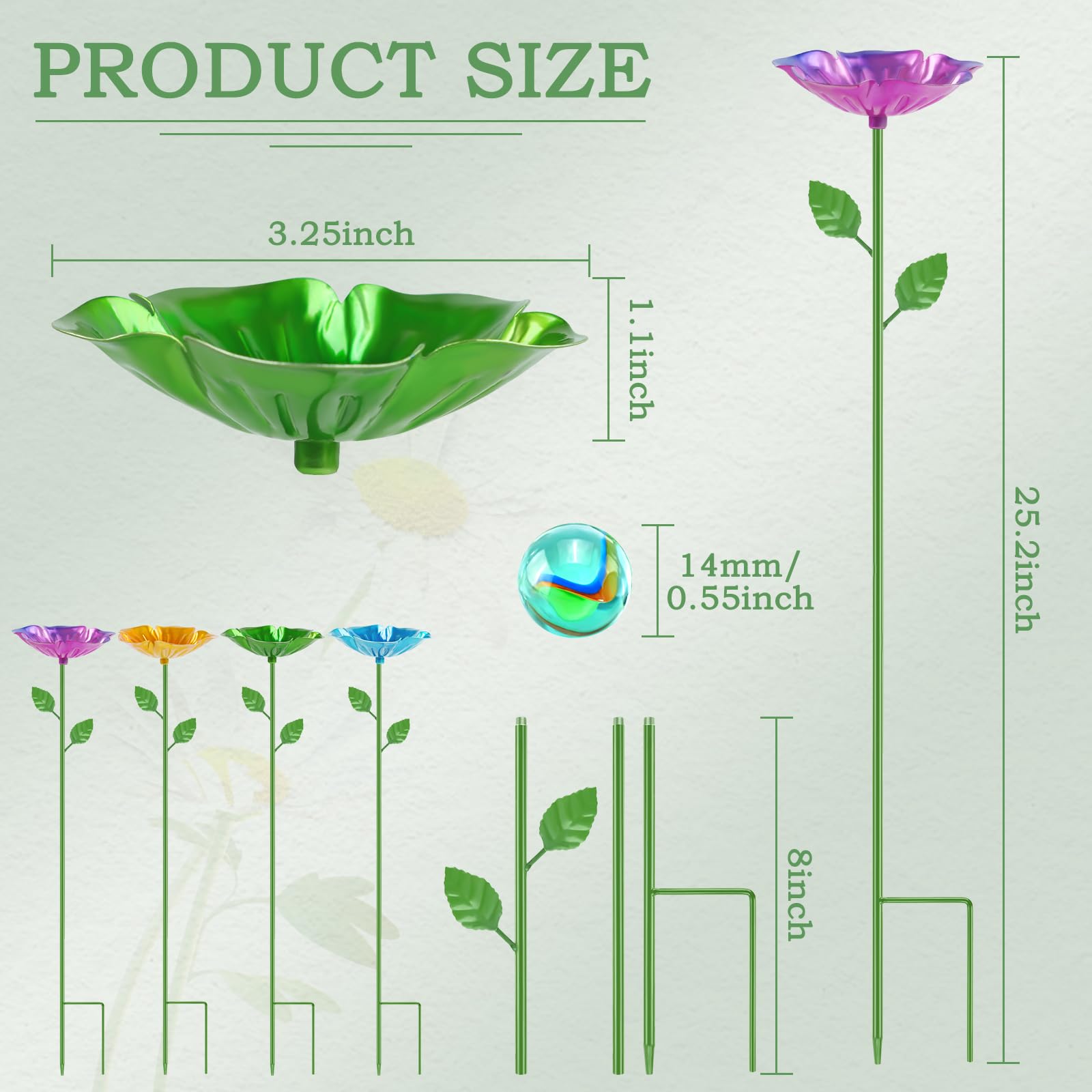4 Pack Flower Shaped Bee Watering Station, Metal Bee Feeder with Glass Marbles, Outdoor Garden Butterfly & Bee Waterer Yard Decor