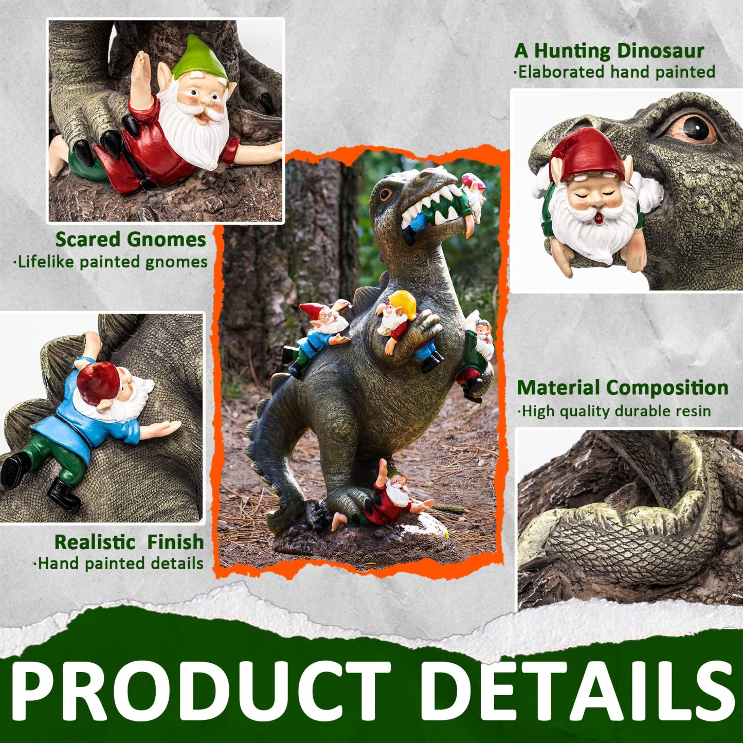 14 Inch Dinosaur Gnome Garden Statue, Outdoor Yard Patio Lawn Decor Ornament, Perfect Gardening & Housewarming Gift for Women