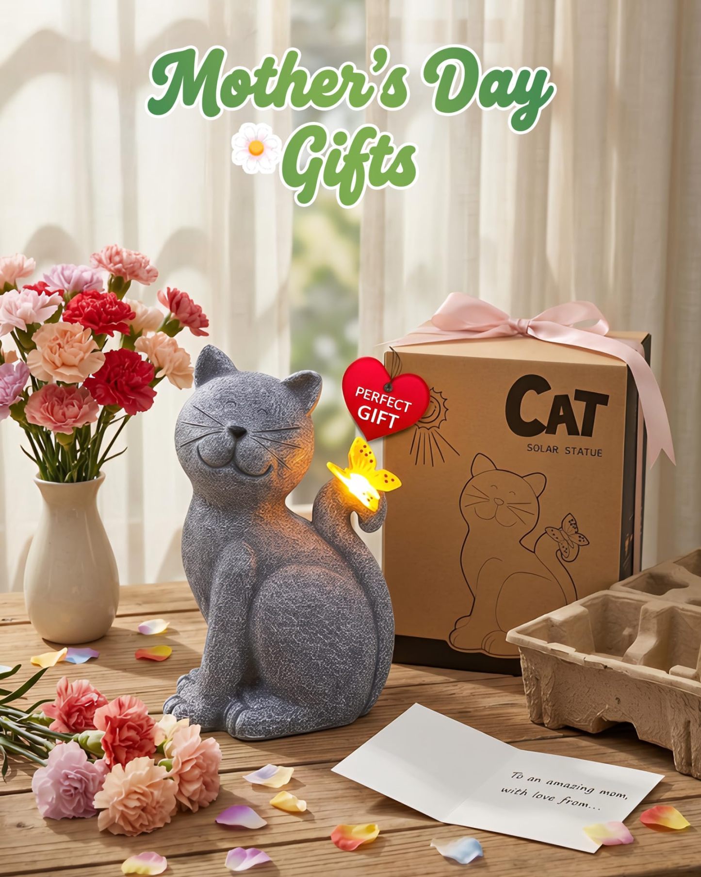 Cat Garden Statue with Butterfly, Outdoor Yard Lawn Patio Decor Ornament, Ideal Gift for Mom, Grandma and Women