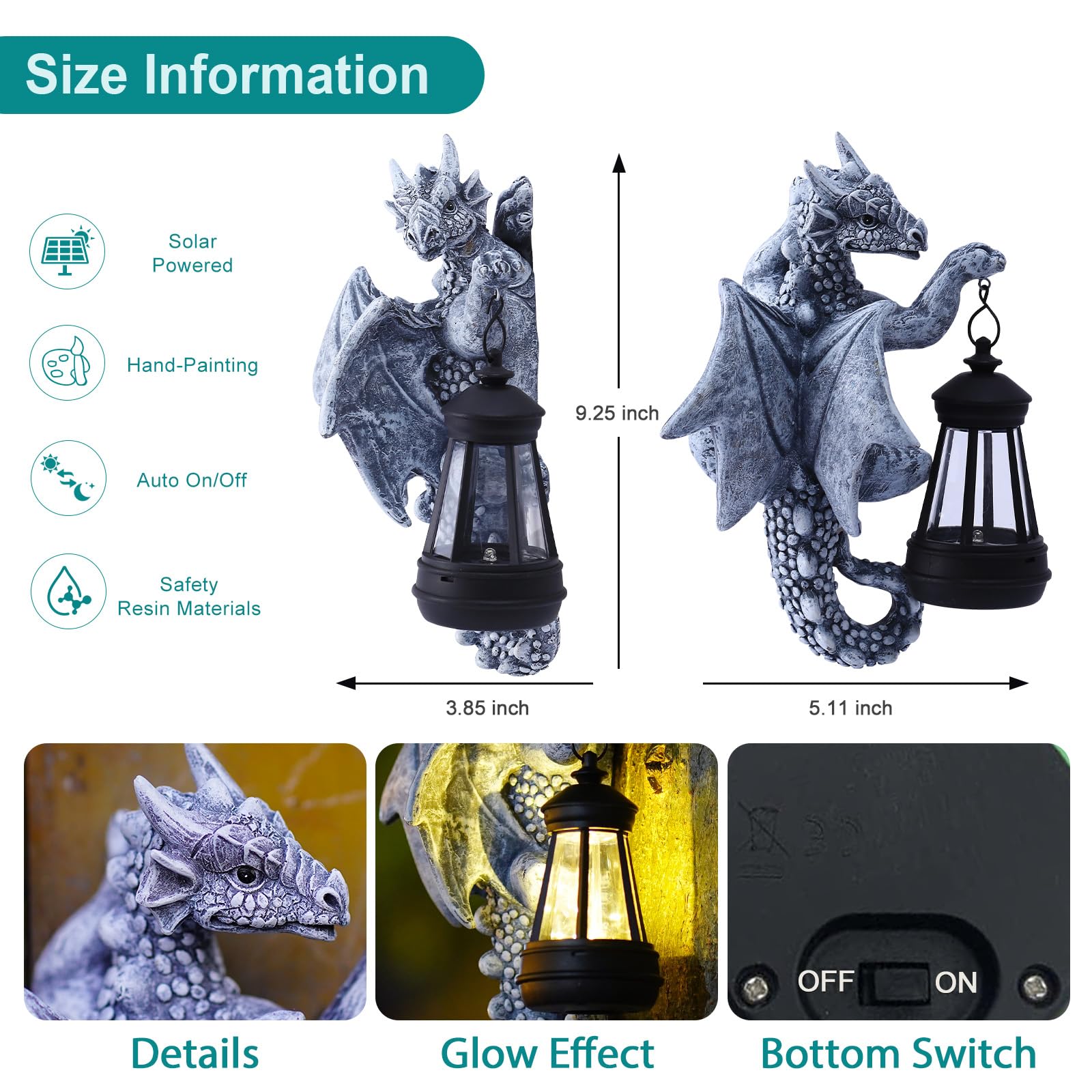 9.3 Inch Solar Dragon Tree Hugger Lantern Garden Statue, Resin Dragon Decor for Outdoor Yard, Perfect Garden Gift & Patio Ornament