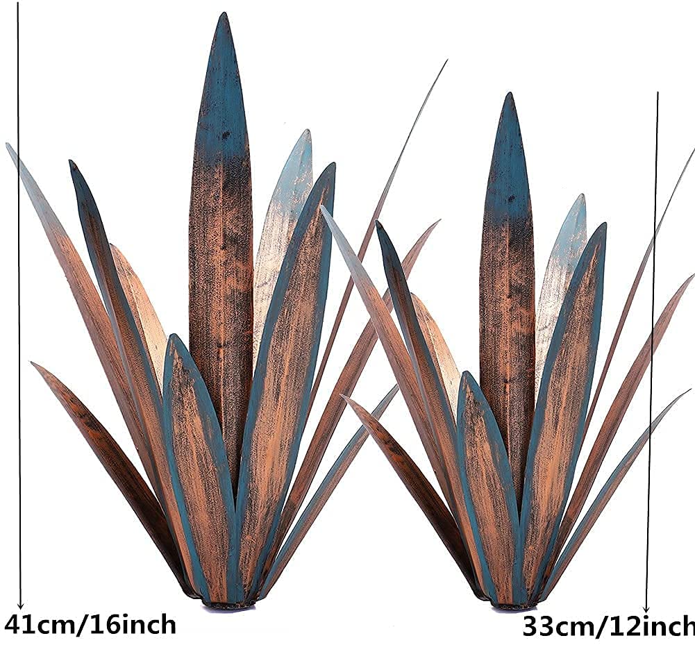 2 Pcs Rustic Tequila Metal Agave Sculpture, Hand Painted Outdoor Garden Stake Ornament, DIY Yard & Lawn Home Decor Figurines