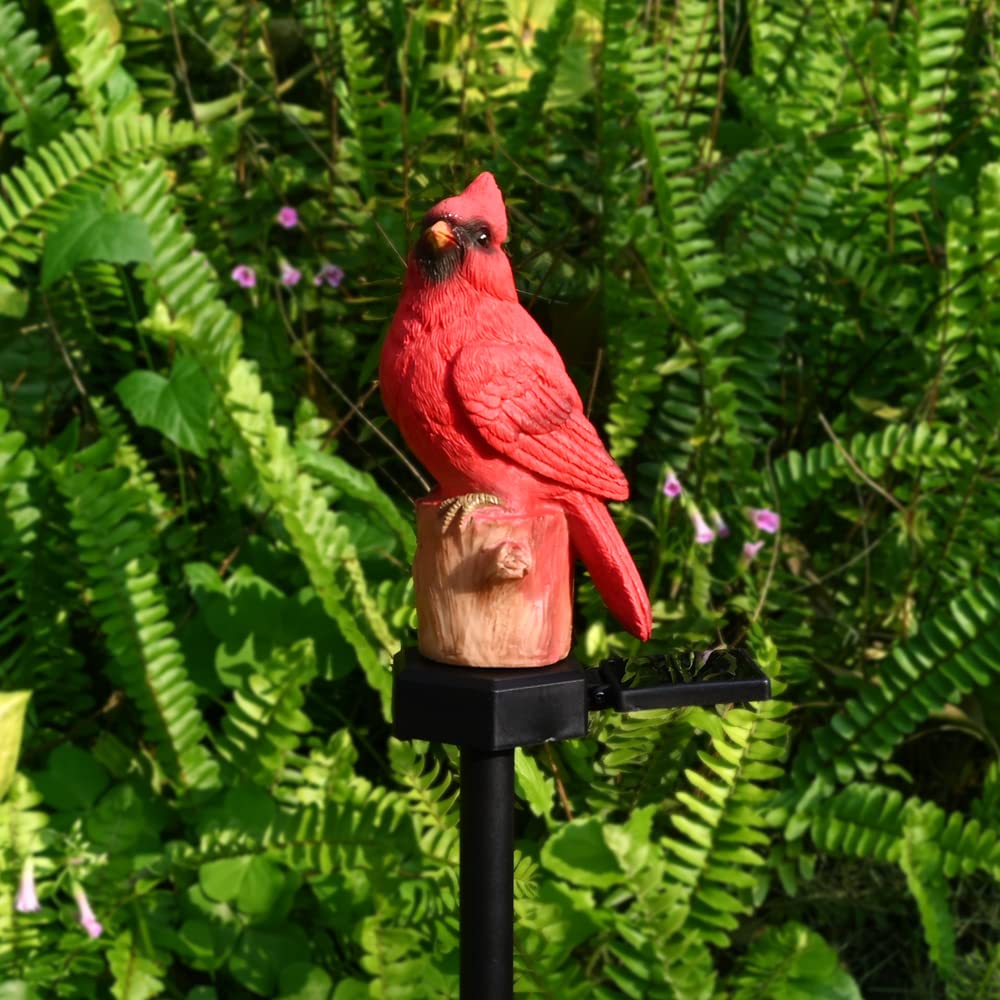 Solar Red Bird Memorial Stake Light, Outdoor Garden Patio Yard Art Statue, Rustic Lawn Ornament, Sympathy Gift for Mom, Grandma & Women