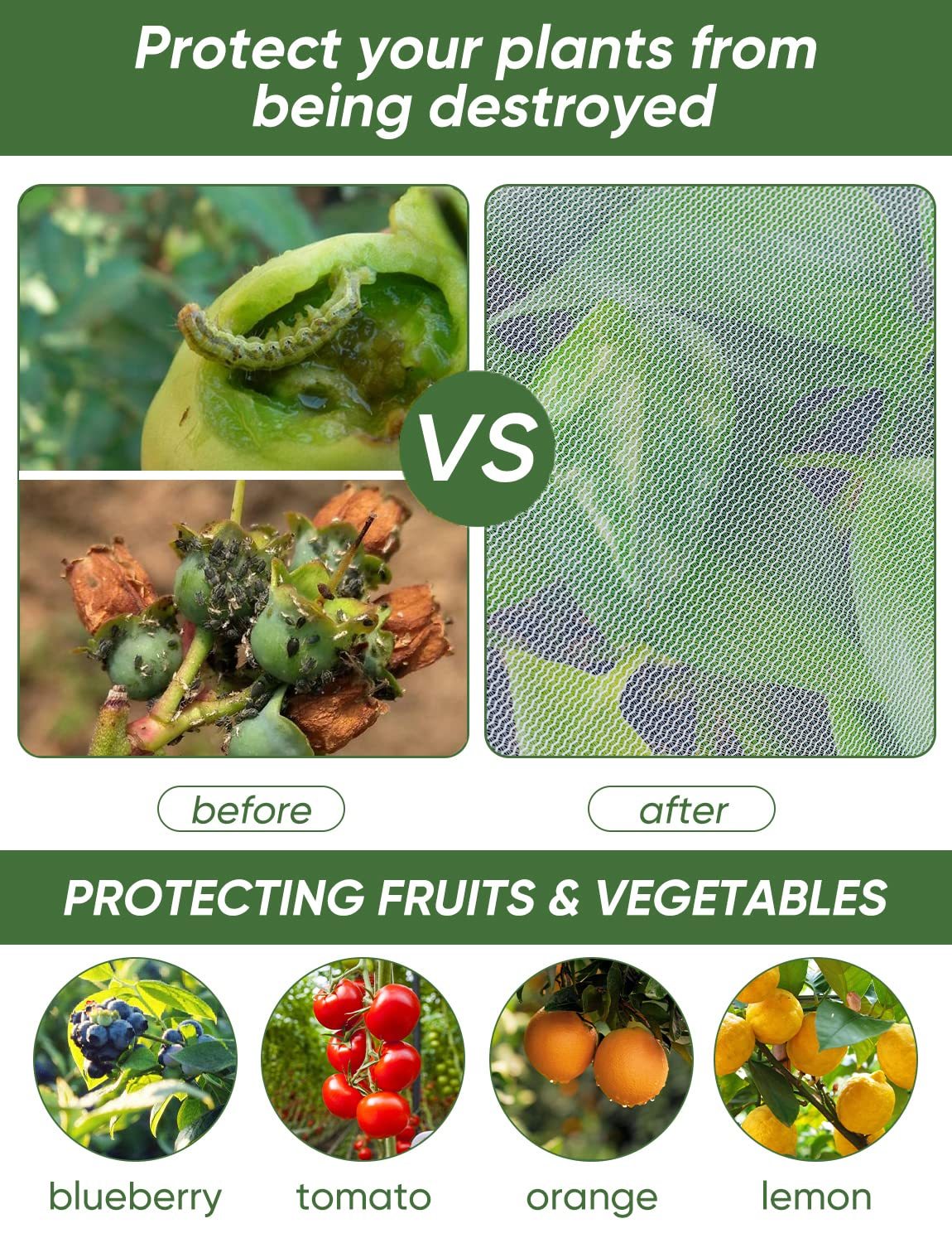 Garden Bird Protection Netting, 4 Pack Drawstring Plant Cover, 3.3Ft x 2.7Ft Pest Barrier Net, Mosquito & Cicada Proof Protective Mesh for Tomato Plants, Vegetables and Blueberry Bushes