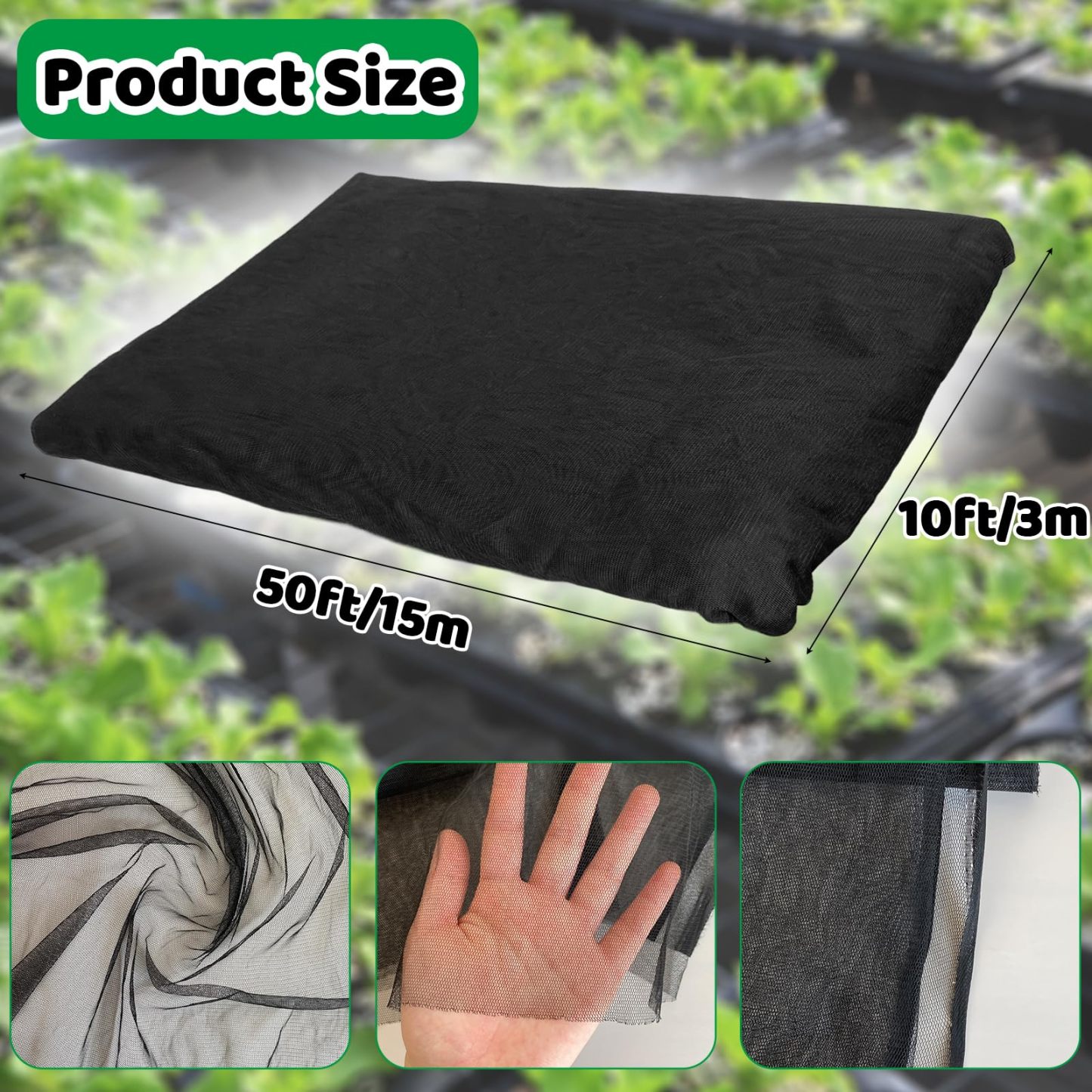10x50Ft Patio Mosquito & Insect Barrier Netting, Breathable Garden Mesh Screen, Pest Protection Cover for Vegetables, Fruits Against Birds and Bugs