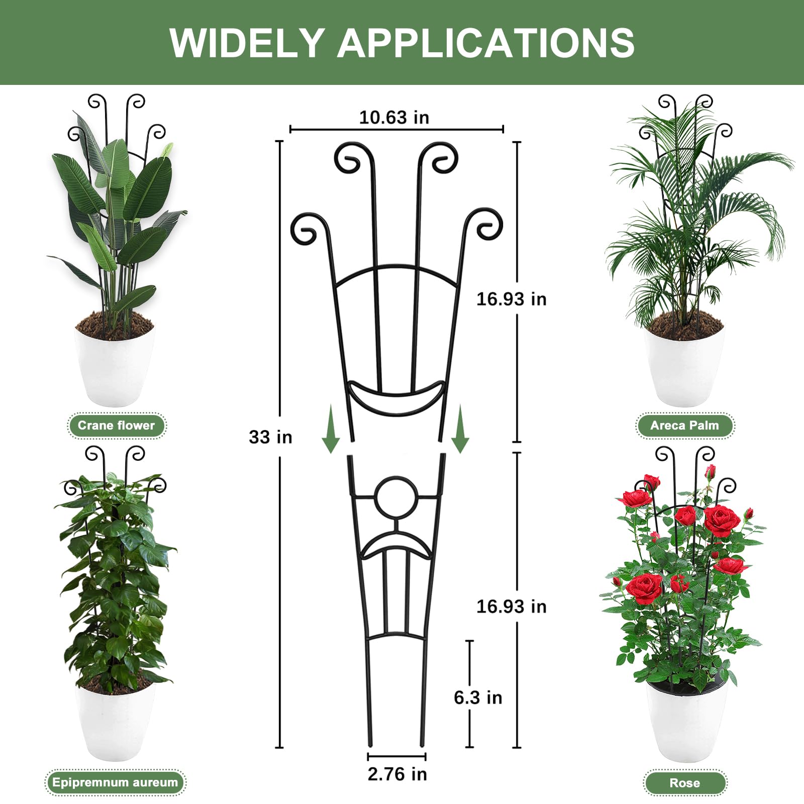 2 Pcs 32.6in Metal Plant Trellis, Monstera Plant Support Stakes, Indoor Climbing Plant Support for Pothos, Vine and Snake Plant