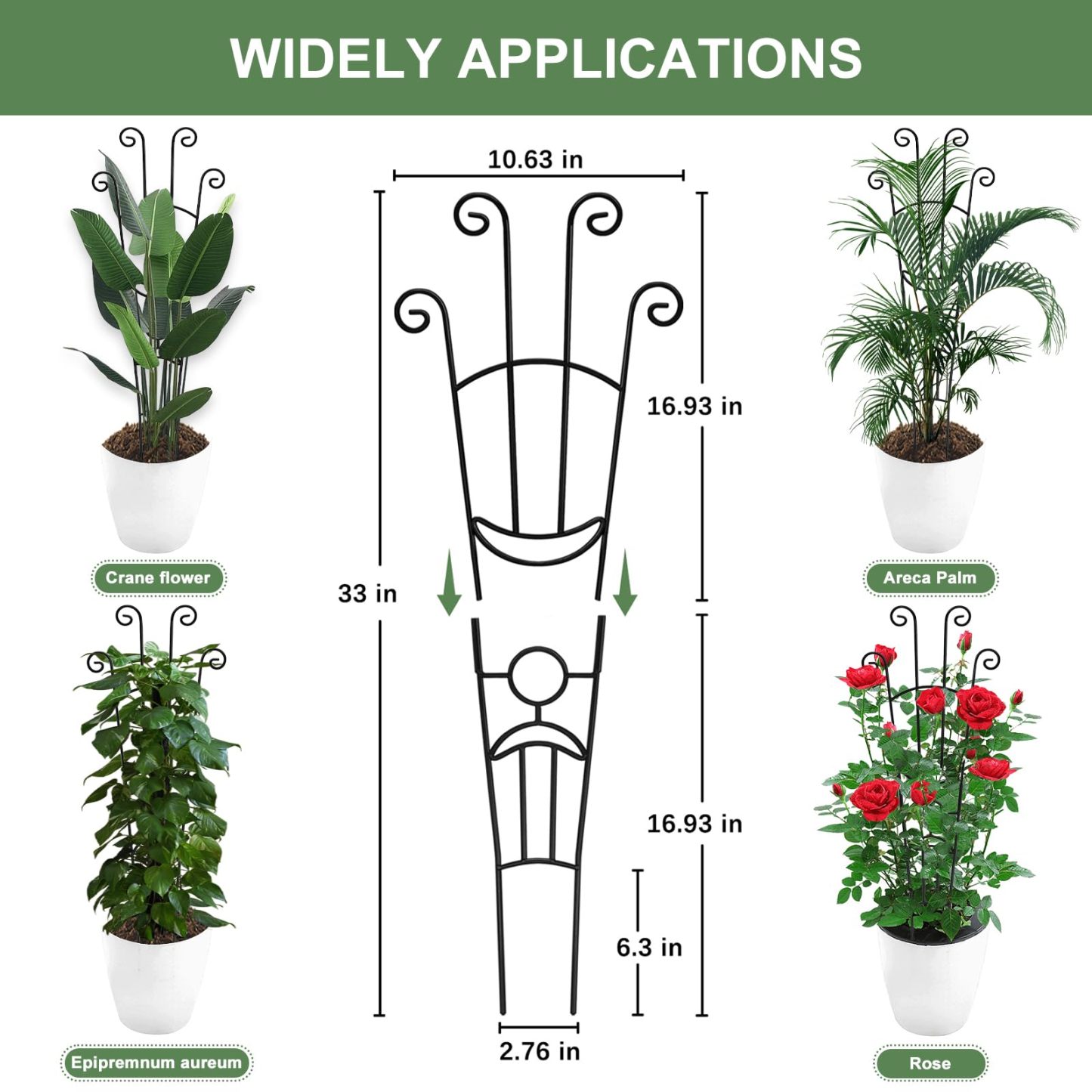 2 Pcs 32.6in Metal Plant Trellis, Monstera Plant Support Stakes, Indoor Climbing Plant Support for Pothos, Vine and Snake Plant