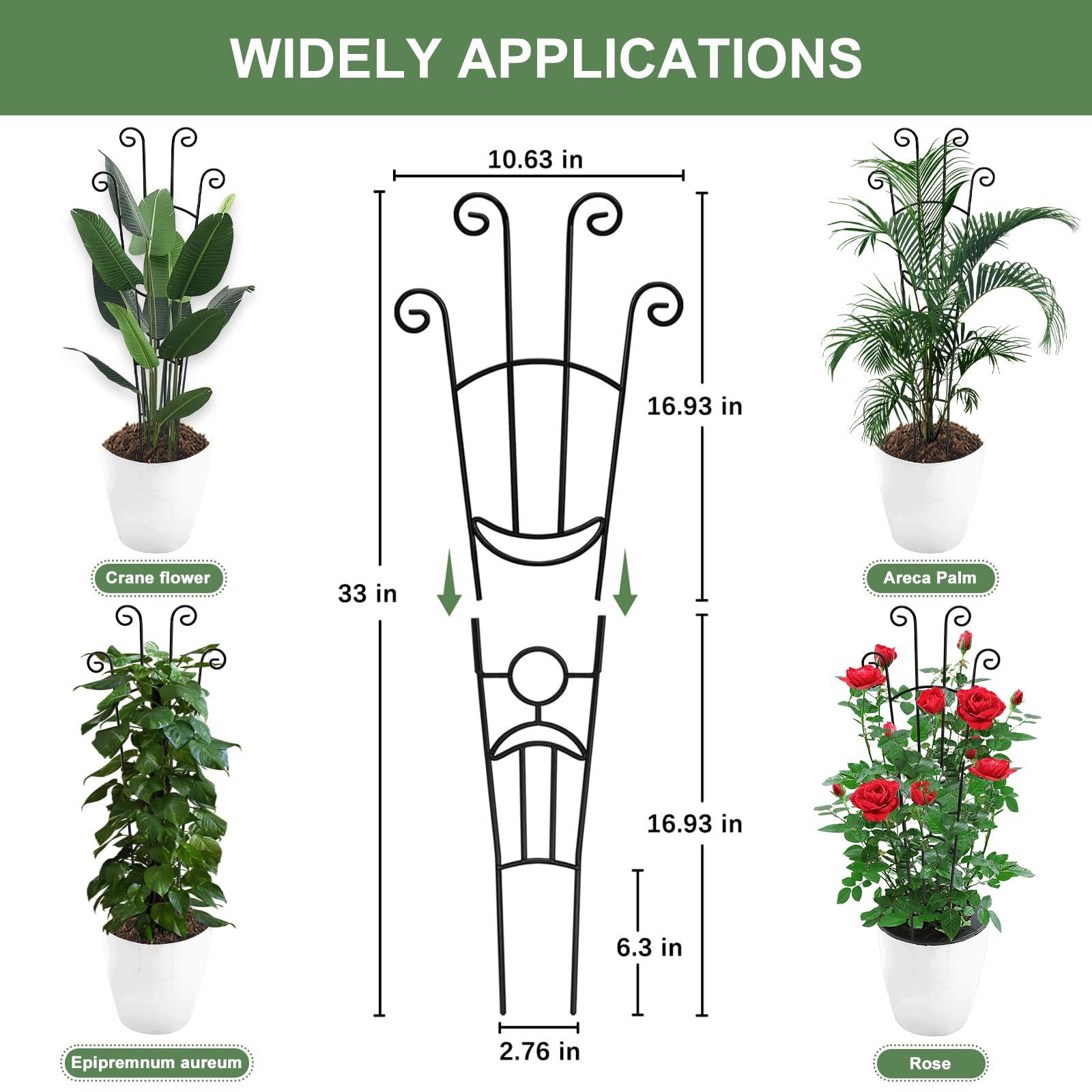 2 Pcs 32.6in Metal Plant Trellis, Monstera Plant Support Stakes, Indoor Climbing Plant Support for Pothos, Vine and Snake Plant