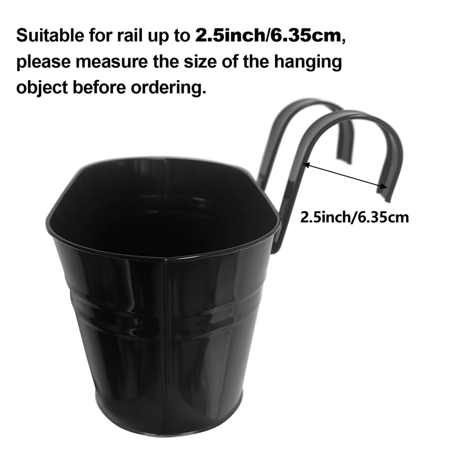 4 Pcs Metal Iron Hanging Flower Pots, Wall Mount Planter with Detachable Hooks, Indoor Outdoor Decor for Balcony, Railing, Fence and Garden