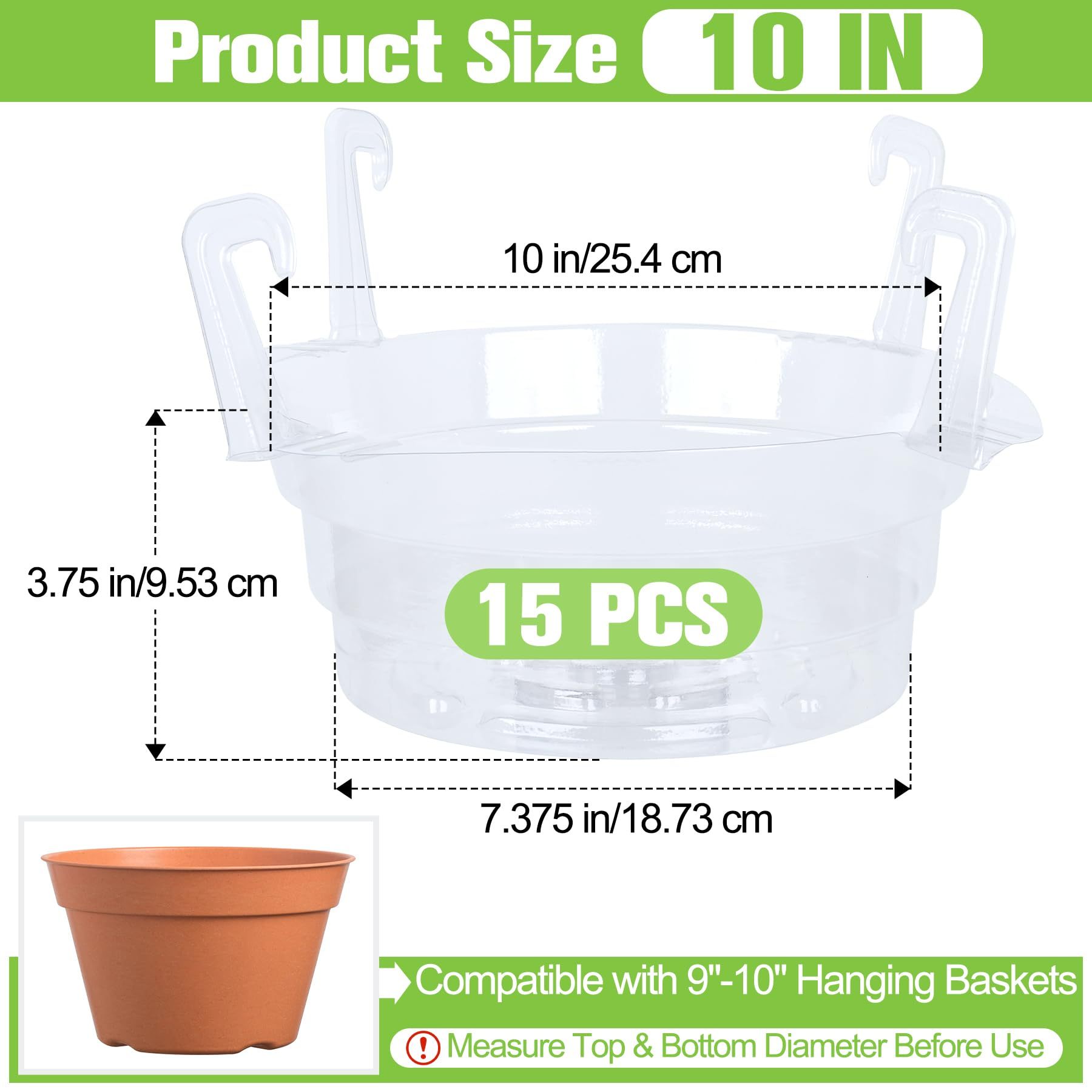 15 Pcs 10 Inch Clear Hanging Basket Water Catcher, Round Plastic Plant Drip Tray Saucer Liner, Indoor Outdoor Hanging Flower Pot Drip Pan for Plants