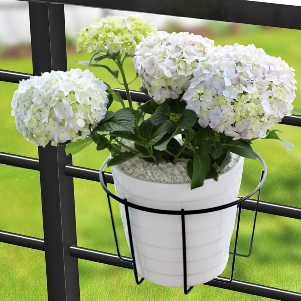 3 Pack 10 Inch Metal Railing Planter, Outdoor Balcony Fence Hanging Basket, Heavy Duty Flower Pot Holder Stand for Indoor Porch Garden Plants