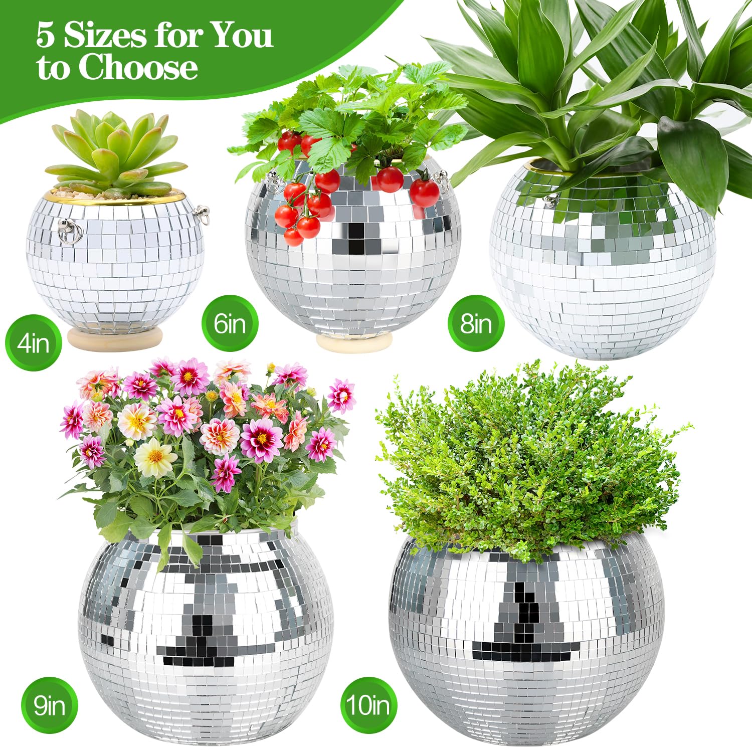 6 Inch Disco Ball Planter, Hanging Disco Ball Plant Hanger with Rope, Chain, Hook and Extra Mirror Pieces