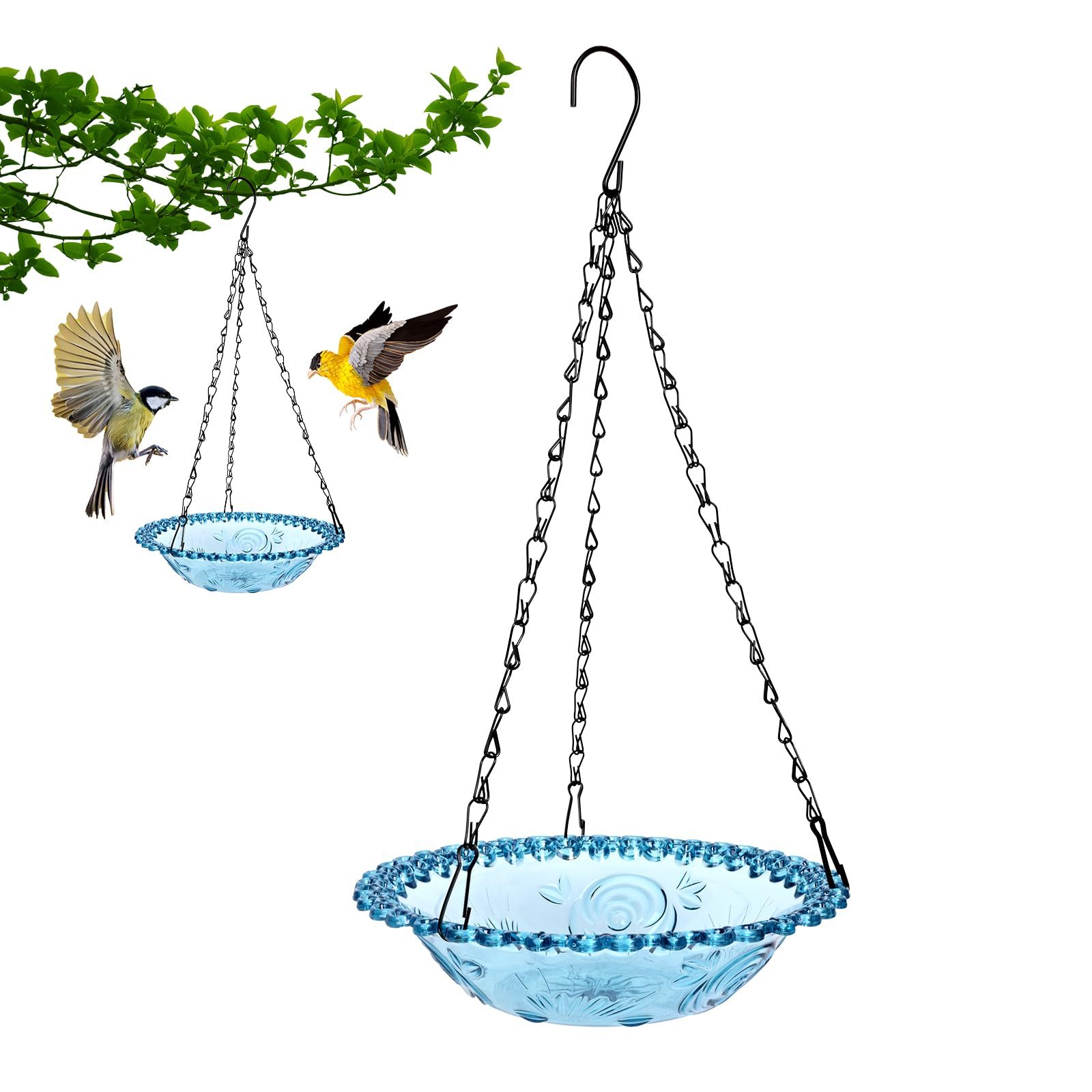 2 Pack Hanging Bird Baths, Blue Plastic Hanging Bird Feeders for Outdoors, Hanging Bird Water Bowl for Garden Yard Decor