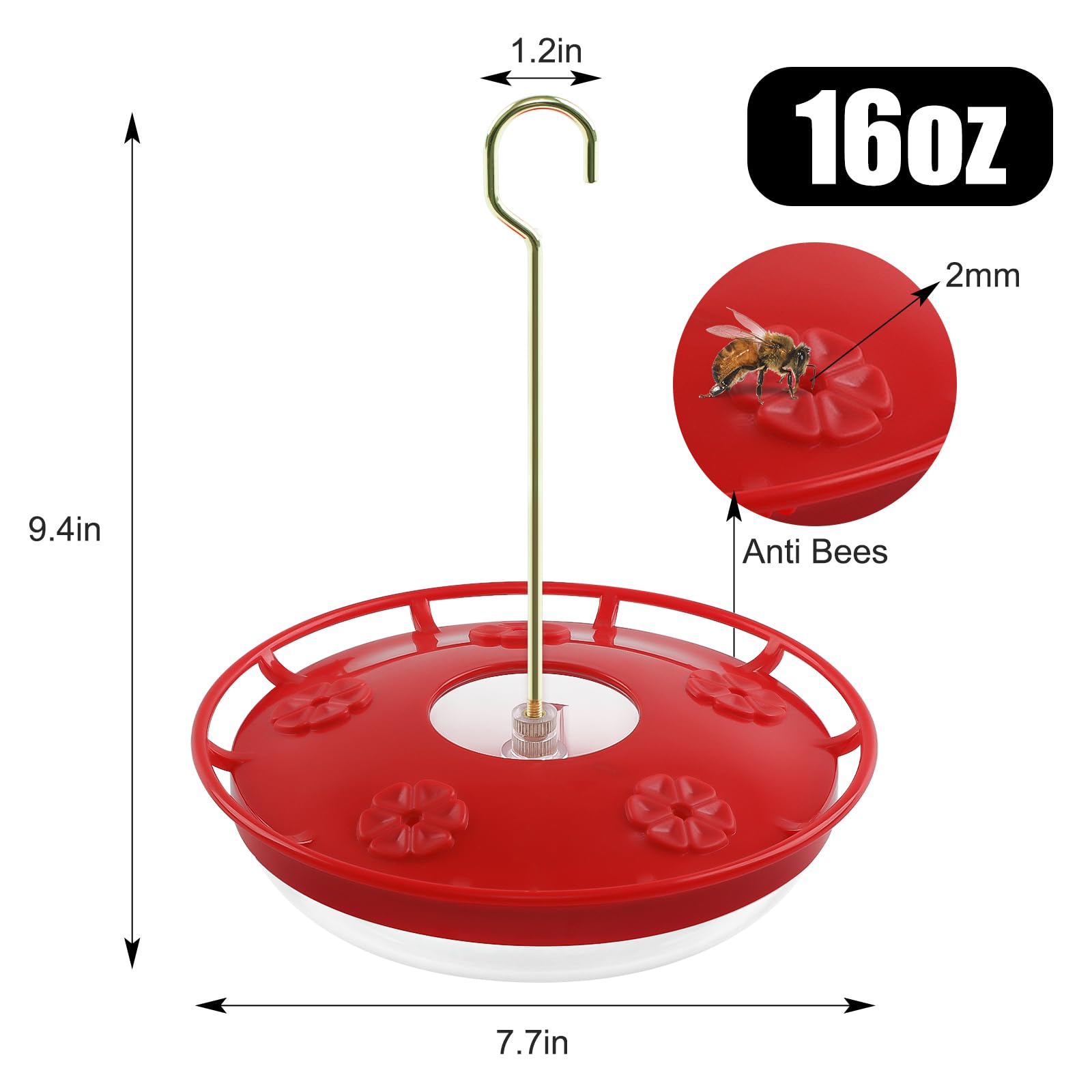 2 Pack 16oz Dish-Style Hummingbird Feeders for Outdoors, Leak-Proof with Built-in Scale, Ant Moat & 5 Feeding Ports, Wide Mouth Easy Clean BPA-Free Plastic for Garden Patio Backyard