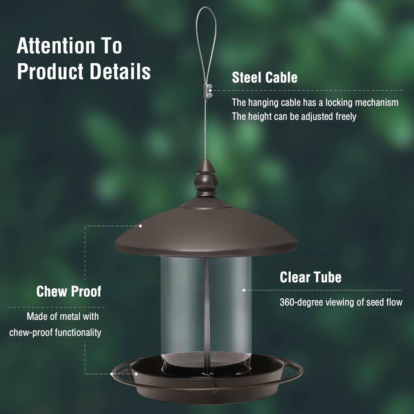 Metal Roof Bird Feeder, Chew-Proof Outdoor Hanging Feeder for Wild Bird Seeds, Bronze Finish