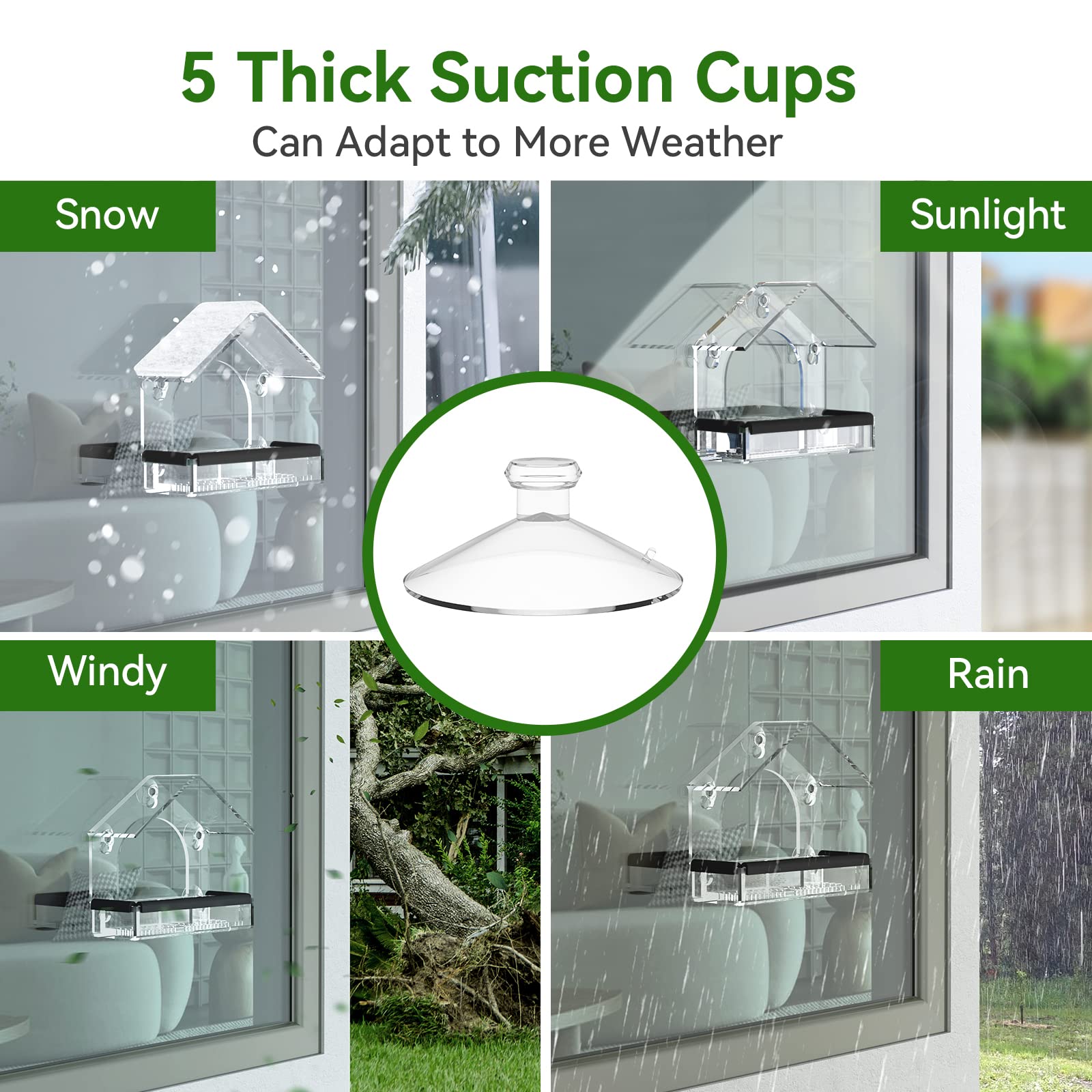Clear Window Bird Feeder with 5 Extra Strong Suction Cups, Sturdy Acrylic Outdoor Bird Feeder for Wild Bird Watching, Garden Decor & Bird Lover Gift