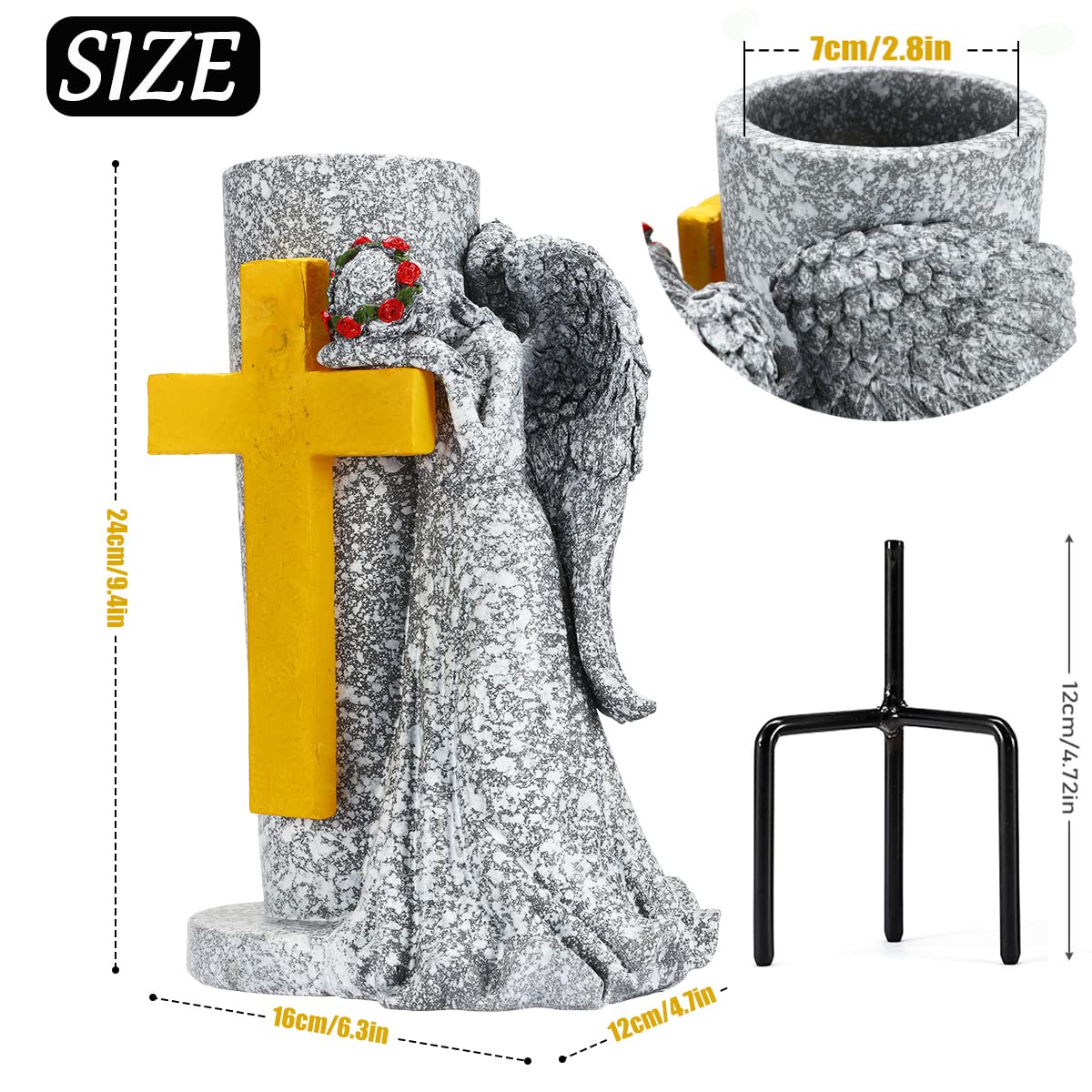 Angel Garden Statue with Solar Cross Lights