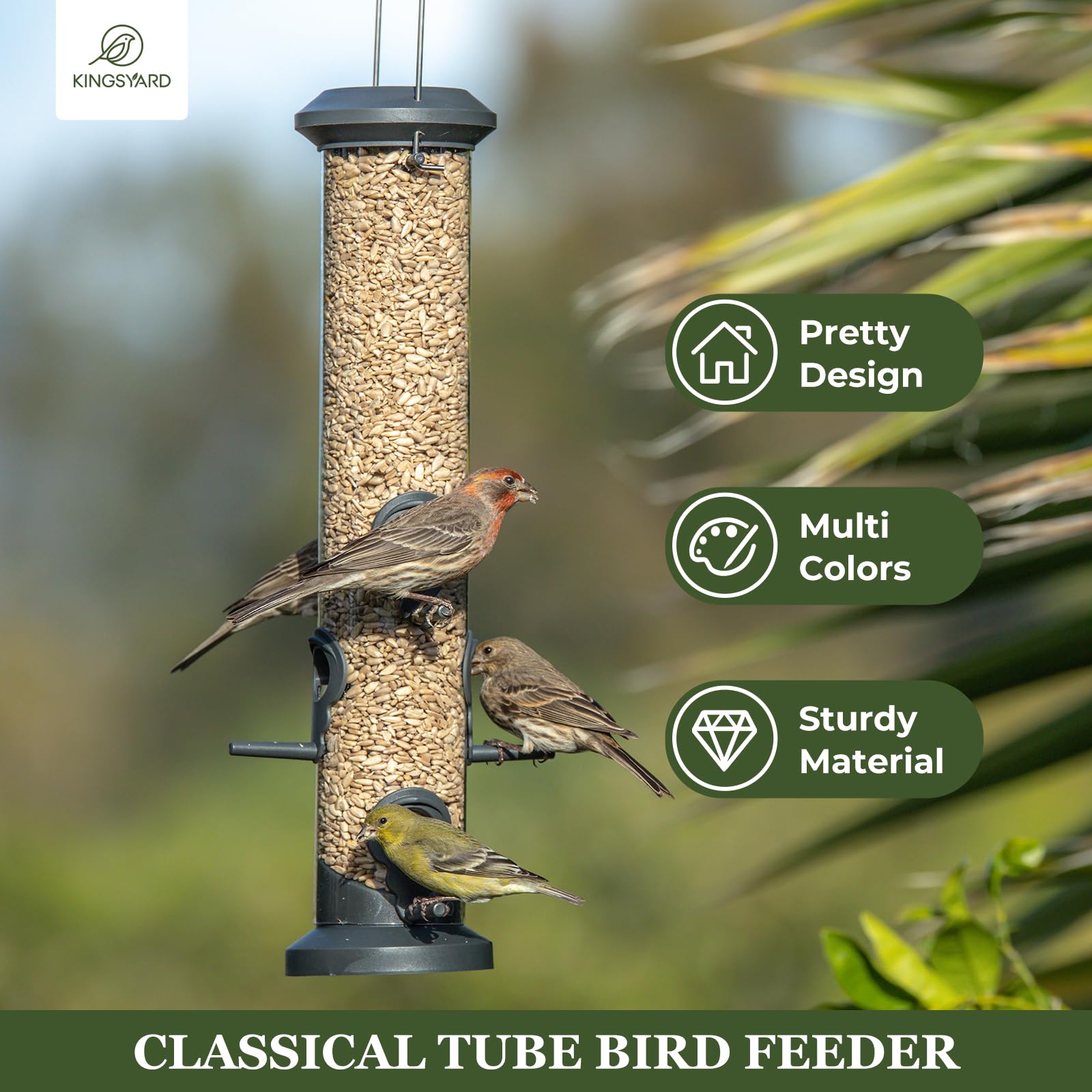 2 Pack Tube Bird Feeders 6 Feeding Ports Outdoor Hanging, Weatherproof Hard Plastic Wild Bird Feeder with Steel Hanger for Garden Yard