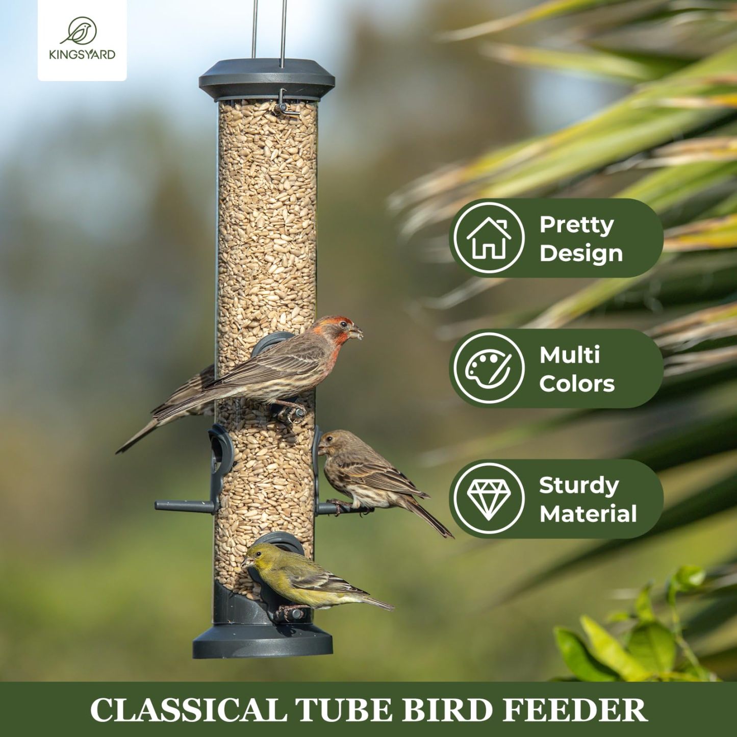 2 Pack Tube Bird Feeders 6 Feeding Ports Outdoor Hanging, Weatherproof Hard Plastic Wild Bird Feeder with Steel Hanger for Garden Yard