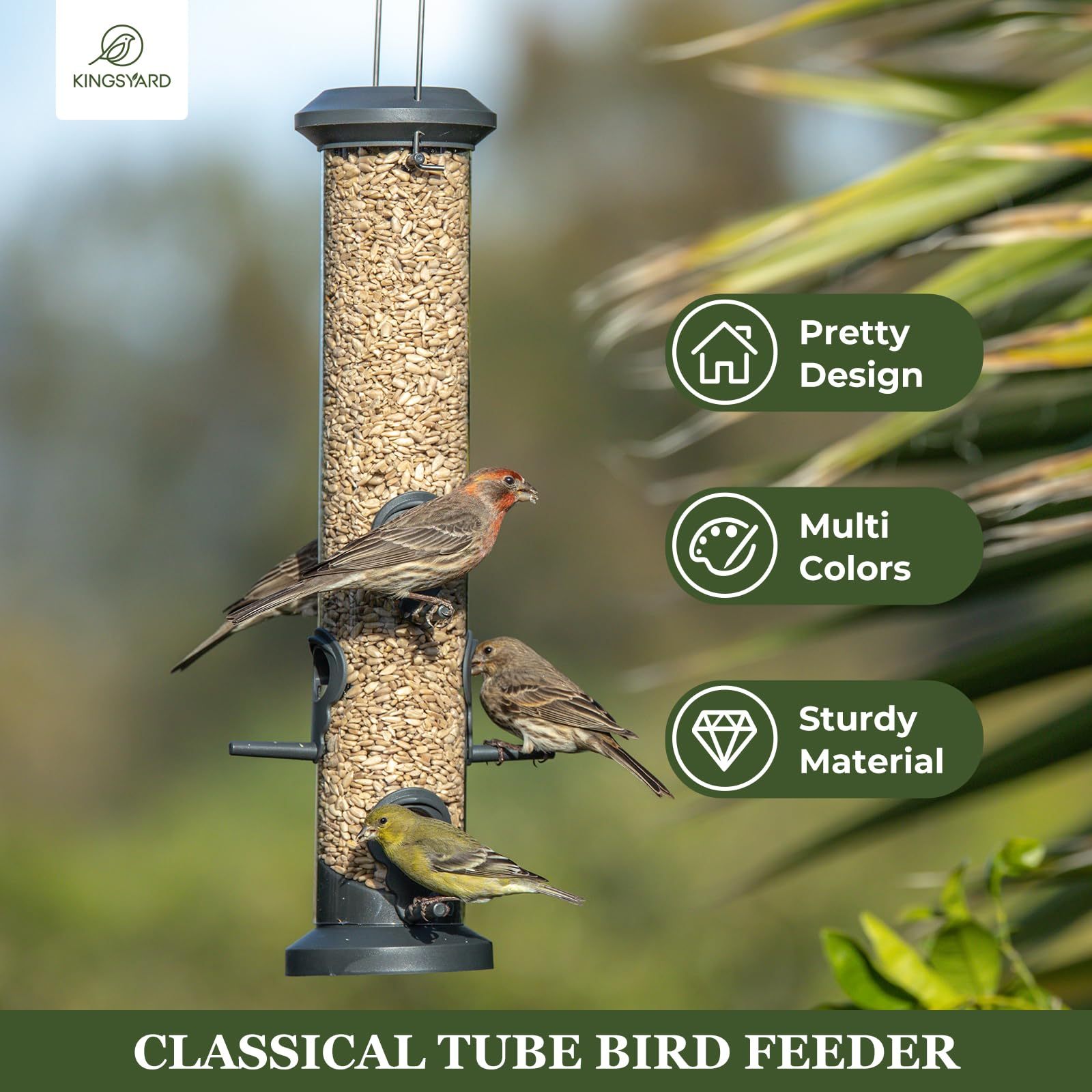 2 Pack Tube Bird Feeders 6 Feeding Ports Outdoor Hanging, Weatherproof Hard Plastic Wild Bird Feeder with Steel Hanger for Garden Yard