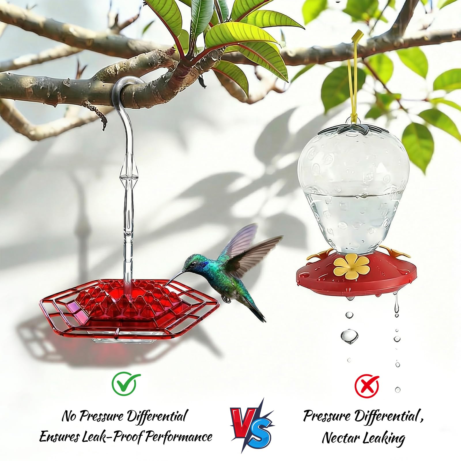 2 Pack Saucer Hummingbird Feeders, 30 Feeding Ports Outdoor Hanging Feeder with Integrated Ant Moat, Bee-Proof & Leak-Proof, Easy to Clean and Refill