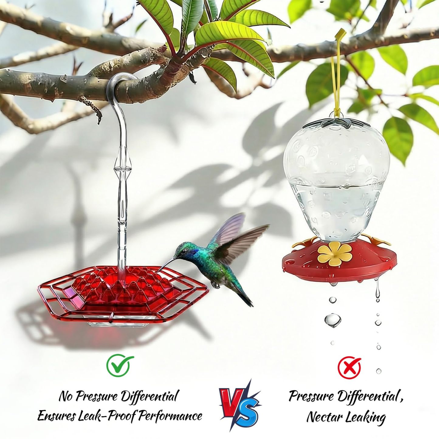 2 Pack Saucer Hummingbird Feeders, 30 Feeding Ports Outdoor Hanging Feeder with Integrated Ant Moat, Bee-Proof & Leak-Proof, Easy to Clean and Refill