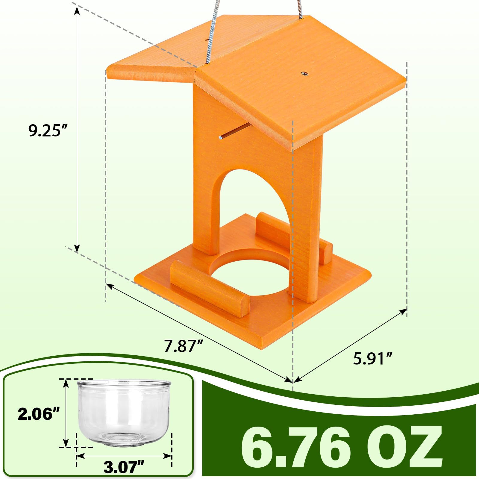 Oriole Feeders for Outdoors Hanging, All-in-One Recycled Plastic Oriole Feeder with Removable Glass Cup, for Jelly Jam Fruit Nectar Seed Feeding, Orange, 1 Pack
