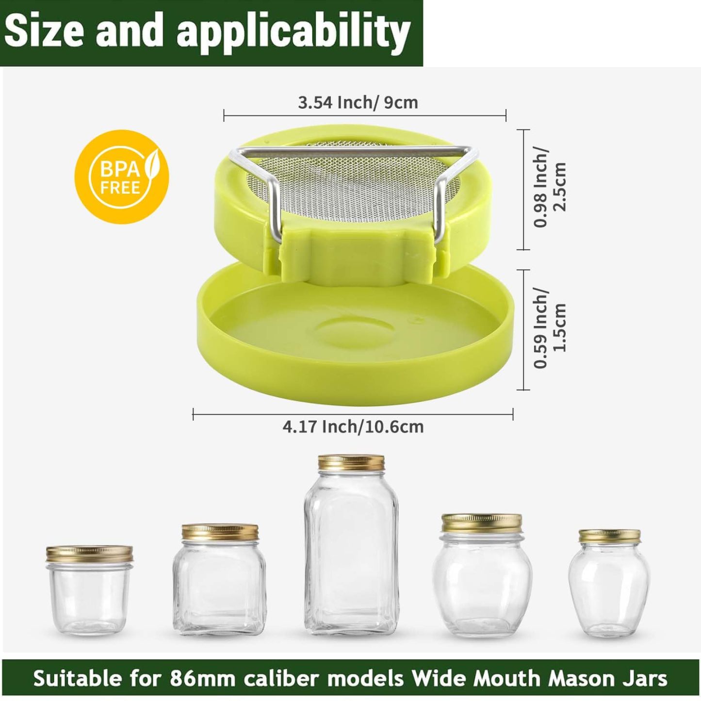 2 Pack Wide Mouth Jar Seed Sprouting Kit, 316 Stainless Steel Mesh Germination Lid with BPA-Free Drip Tray & Tilted Design, Ideal for Bean Sprouts, Broccoli, Alfalfa & Microgreens