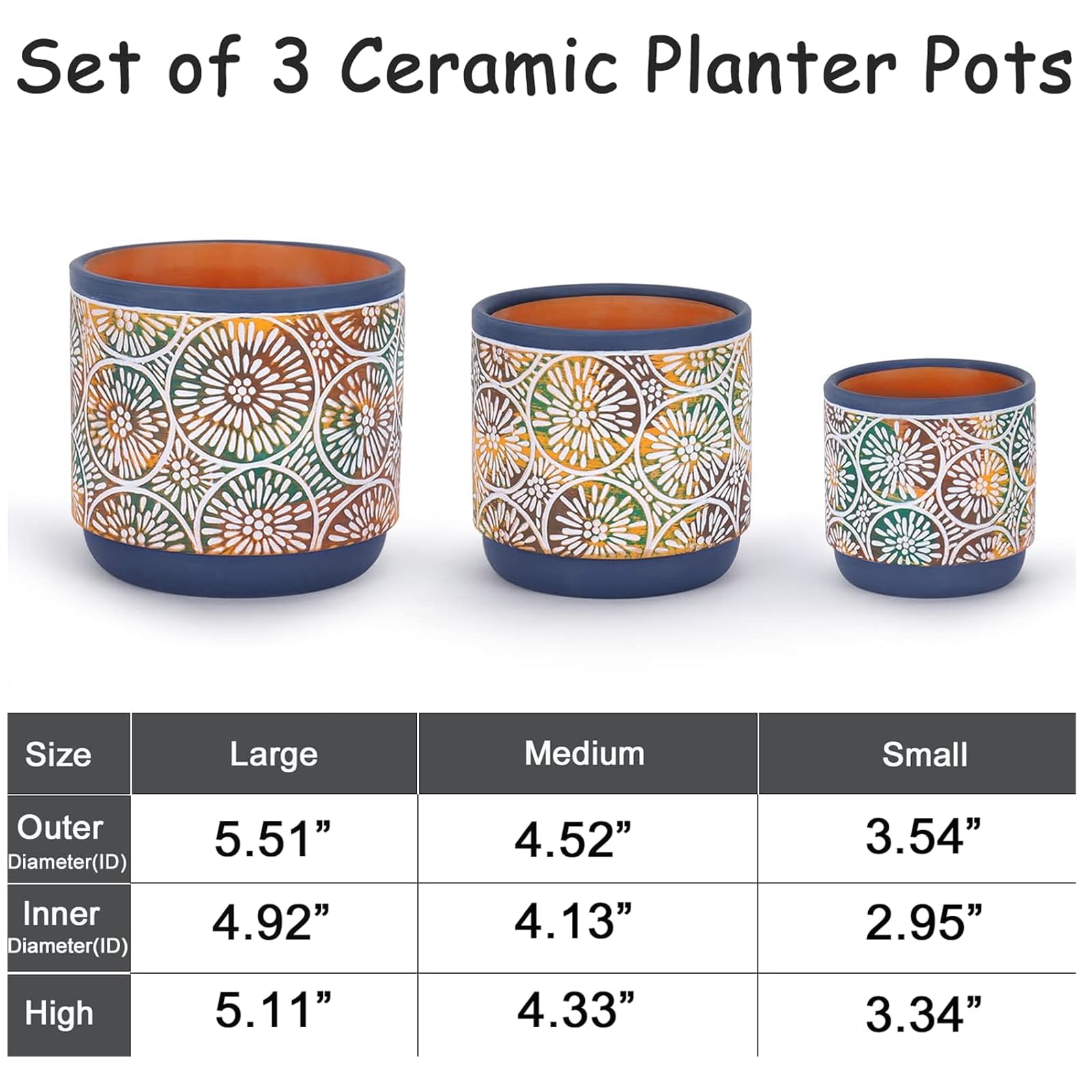 3Pcs Modern Ceramic Plant Pots Set with Drainage Holes, 5.7/4.7/3.5 Inch Gradient Size Flower Planters, Indoor Outdoor Decor Pot for Succulent Cactus Snake Plant Lily Bamboo