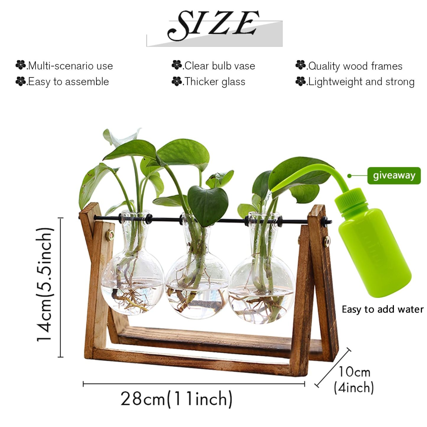 3 Pack Glass Bulb Plant Terrarium with Wooden Stand, Retro Swivel Metal Holder Hydroponic Vase, Tabletop Air Planter for Home Office Garden Decor
