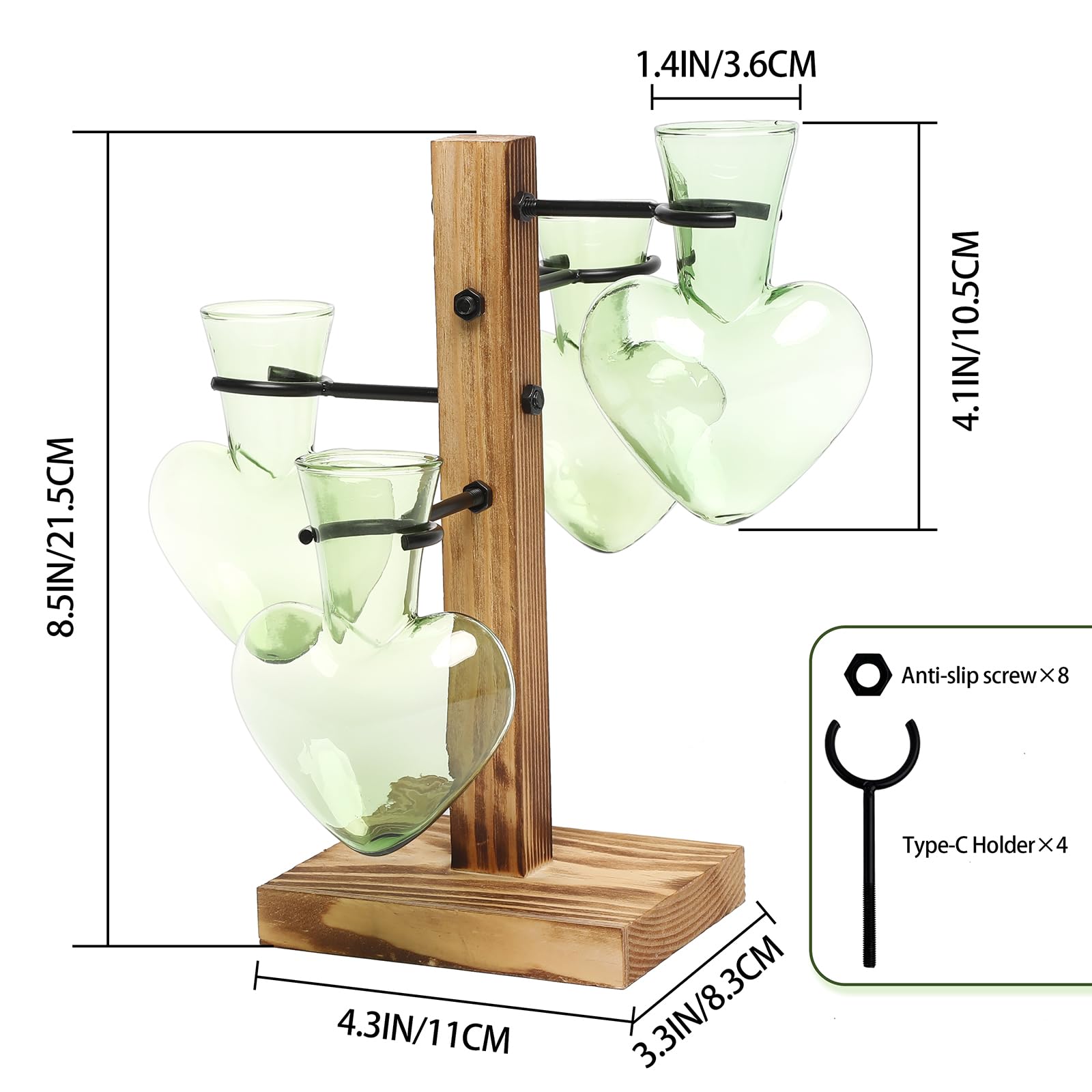 4 Pcs Love Bulb Glass Propagation Station with Wooden Stand, Hydroponic Plant Terrarium Vase, Indoor Home Office Decorative Gardening Gift for Women