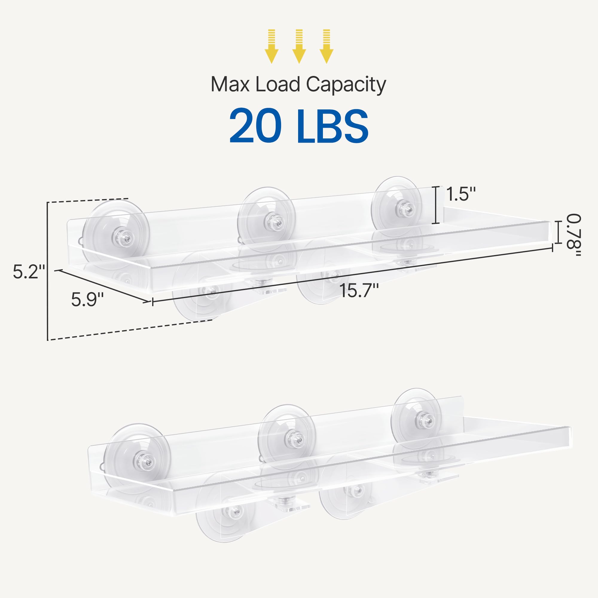 2 Pack 15.7 x 5.9 Inch Acrylic Window Plant Shelves, Heavy Duty Suction Cup Floating Shelf with Support Bracket for Indoor Succulents Plants