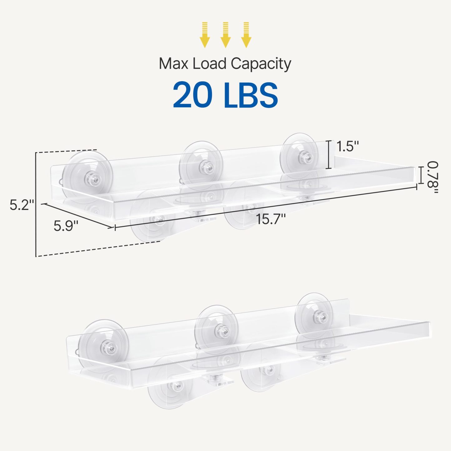 2 Pack 15.7 x 5.9 Inch Acrylic Window Plant Shelves, Heavy Duty Suction Cup Floating Shelf with Support Bracket for Indoor Succulents Plants