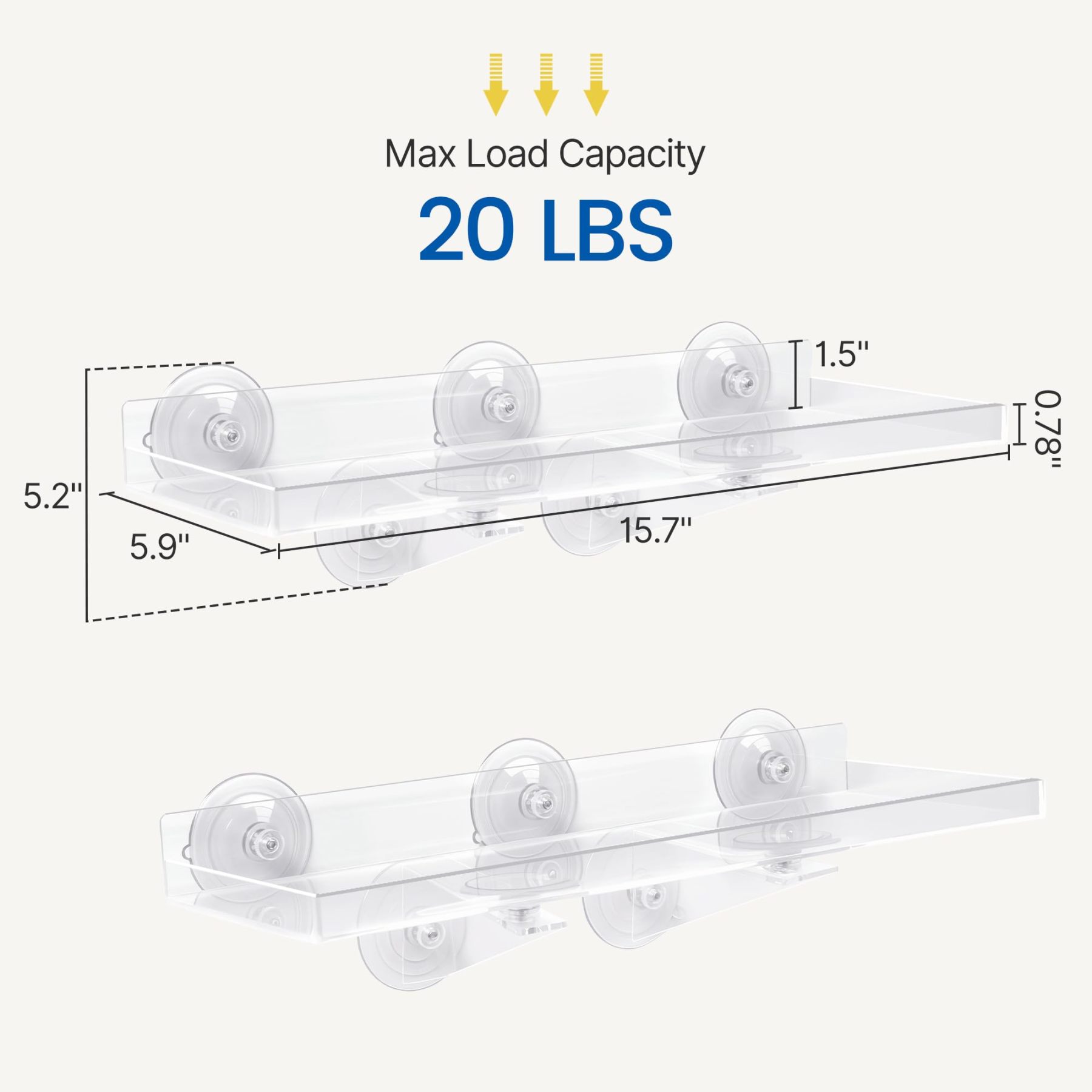 2 Pack 15.7 x 5.9 Inch Acrylic Window Plant Shelves, Heavy Duty Suction Cup Floating Shelf with Support Bracket for Indoor Succulents Plants