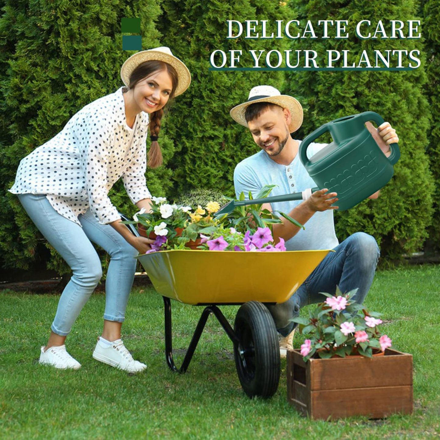 2 Gallon Plastic Watering Can, Large Garden Water Can with Removable Long Spout & Stainless Steel Sprinkler Head for Outdoor Flower Plants