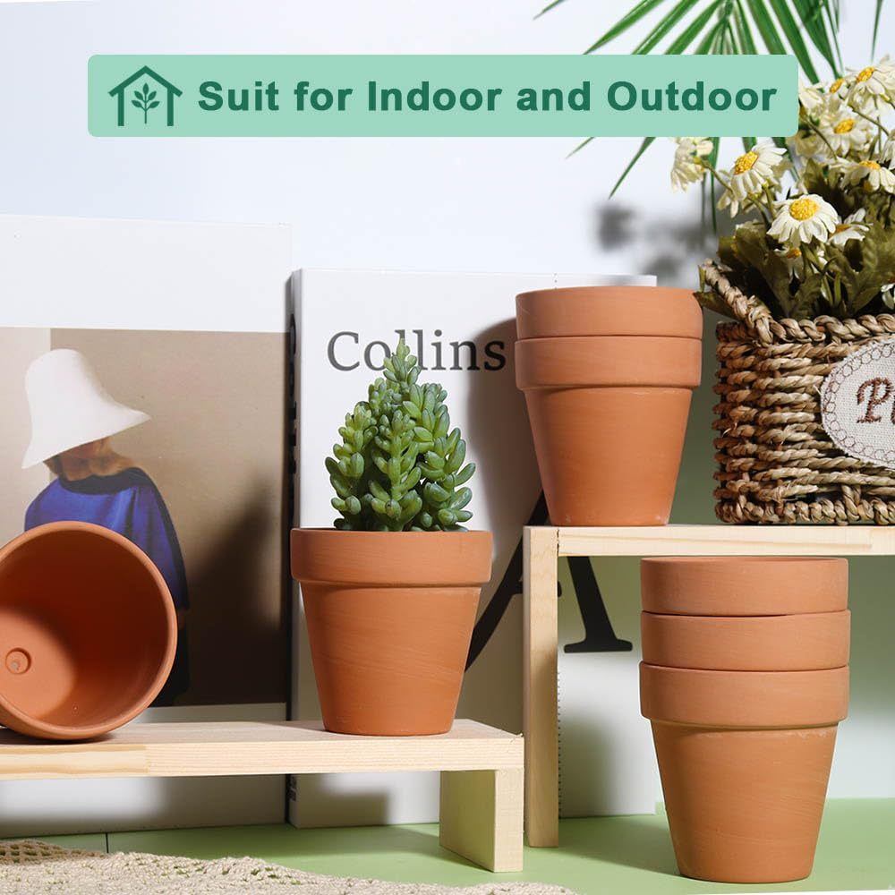 20 Pack 3 Inch Terracotta Clay Pots with Drainage Holes, Small Flower Pots & Succulent Nursery Planters for Plants, Crafts and Wedding Favors