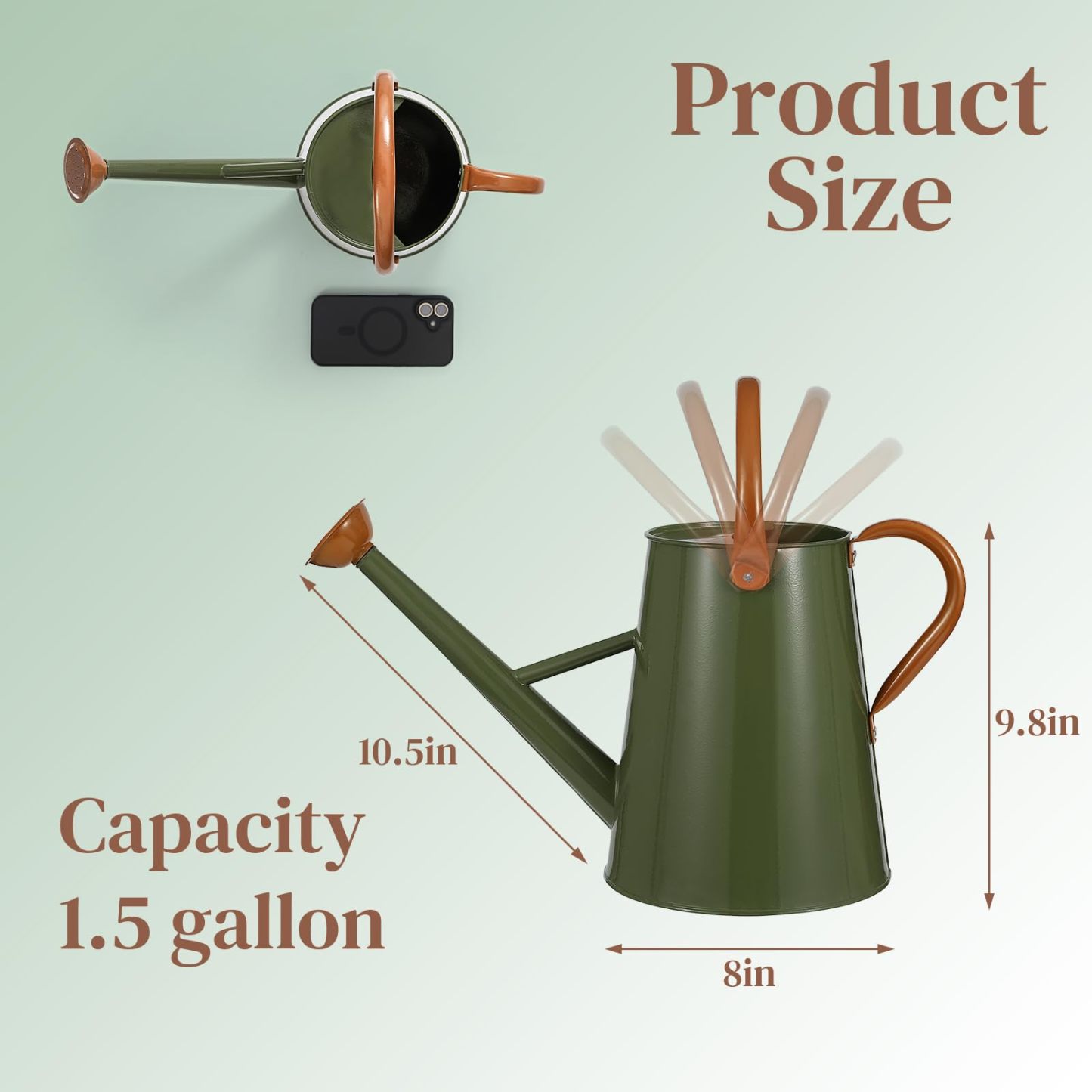 1.5 Gallon Galvanized Steel Watering Can, Removable Spout & Movable Ergonomic Handle for Indoor & Outdoor Plants