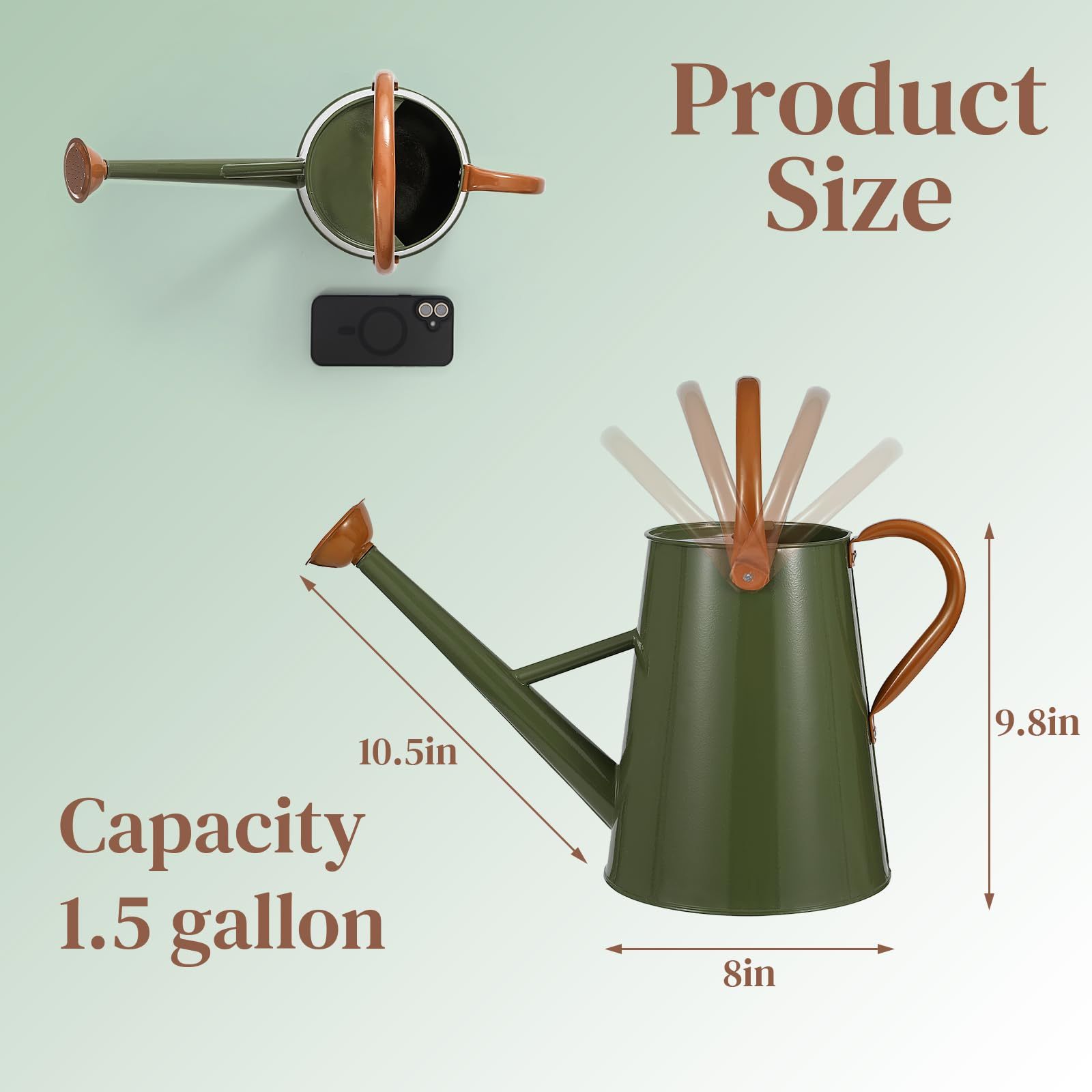 1.5 Gallon Galvanized Steel Watering Can, Removable Spout & Movable Ergonomic Handle for Indoor & Outdoor Plants